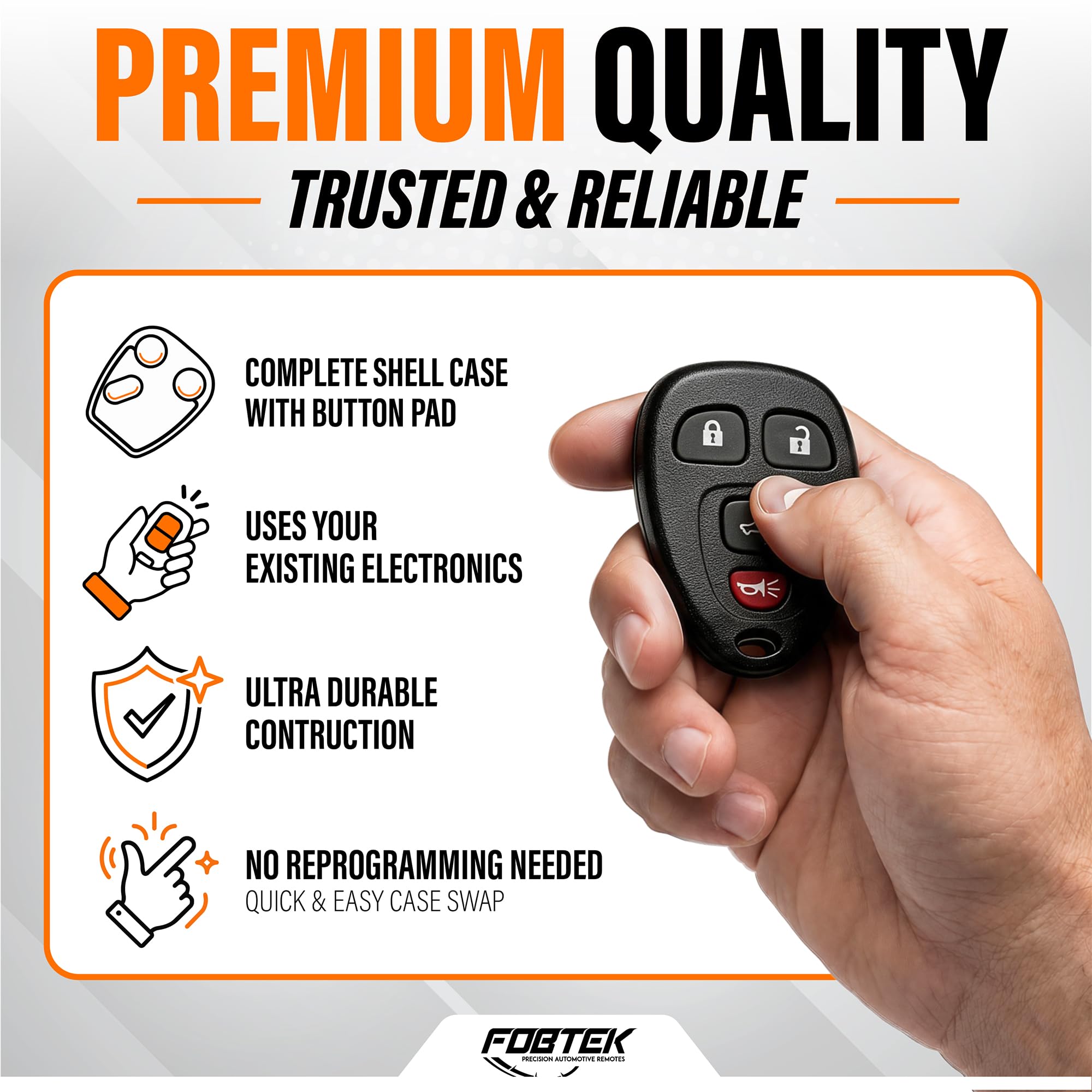 FOBTEK Key Fob Shell Case for Chevy Cadillac GMC OUC60270, 4-Button
