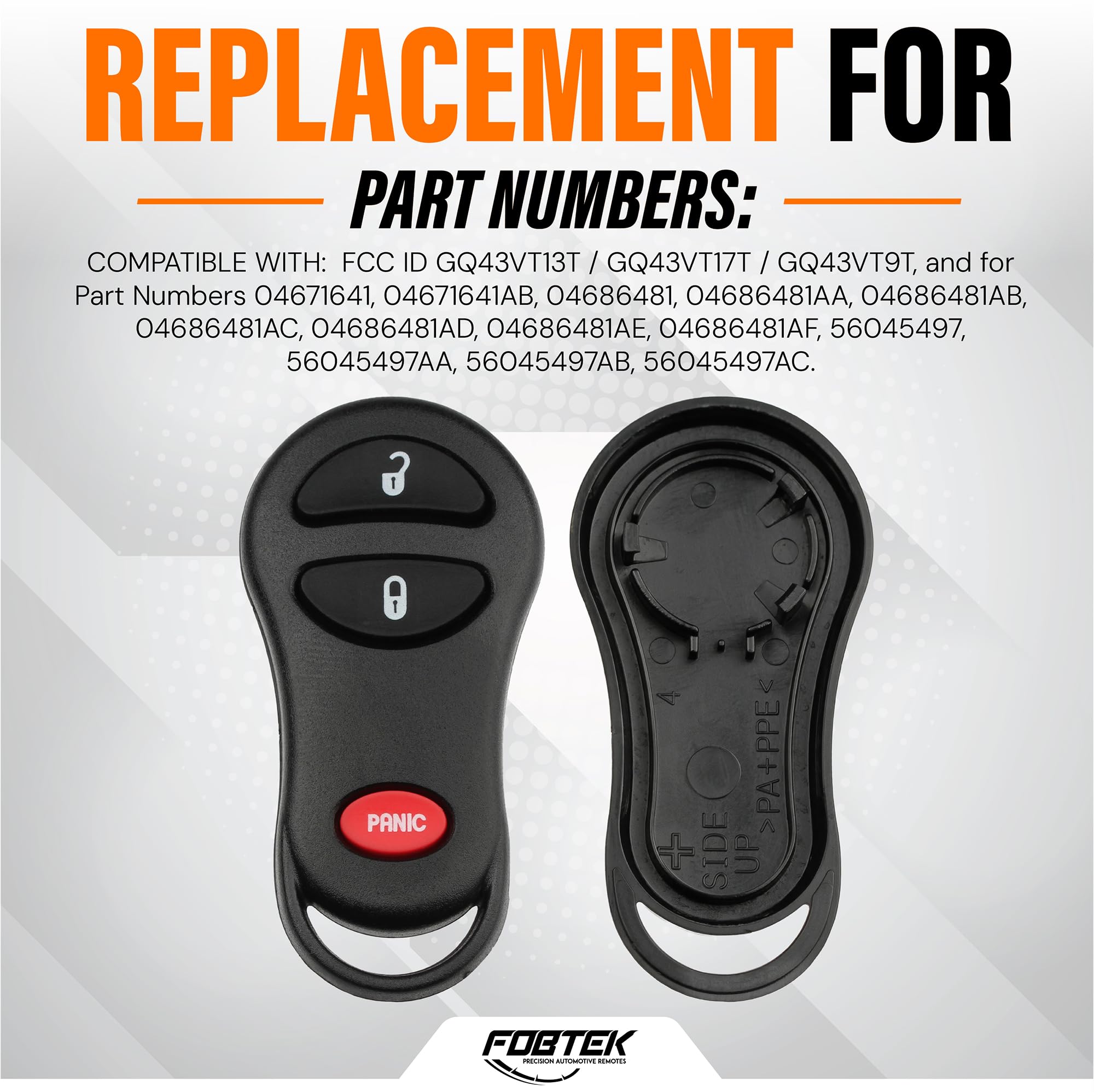 FOBTEK Key Fob Shell Case & Button Pad for Dodge Jeep Chrysler GQ43VT13T