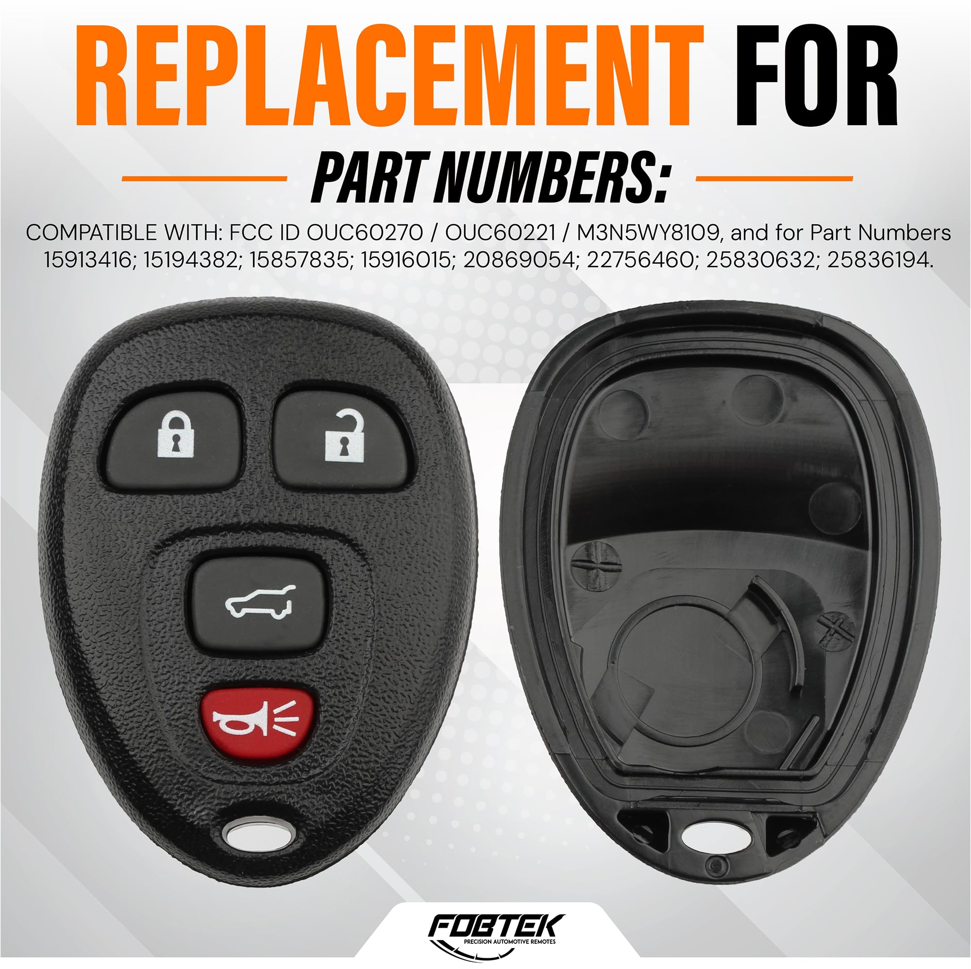 FOBTEK Key Fob Shell Case for Chevy Cadillac GMC OUC60270, 4-Button