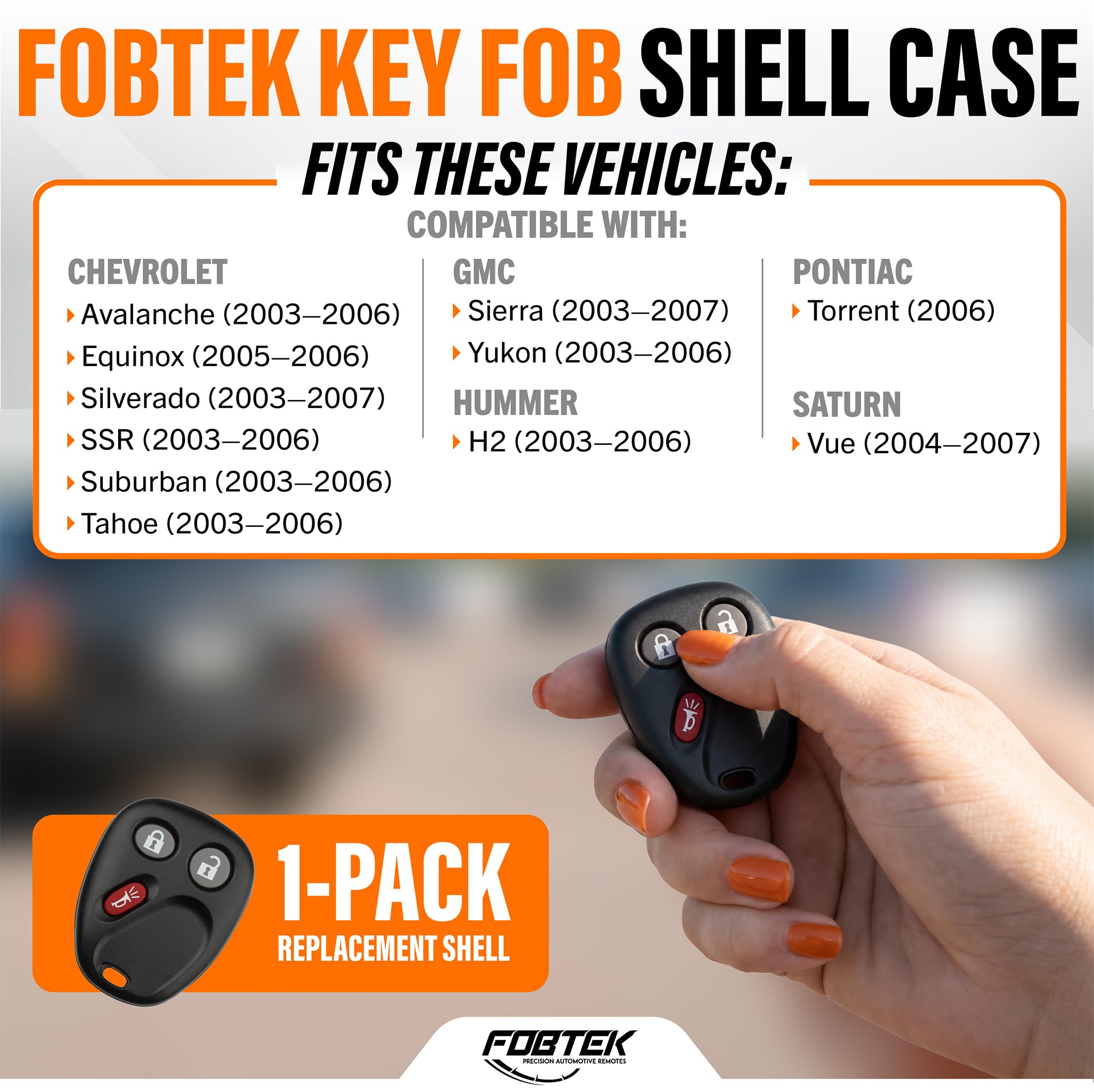 FOBTEK Key Fob Shell Case & Button Pad for Chevy GMC Cadillac LHJ011