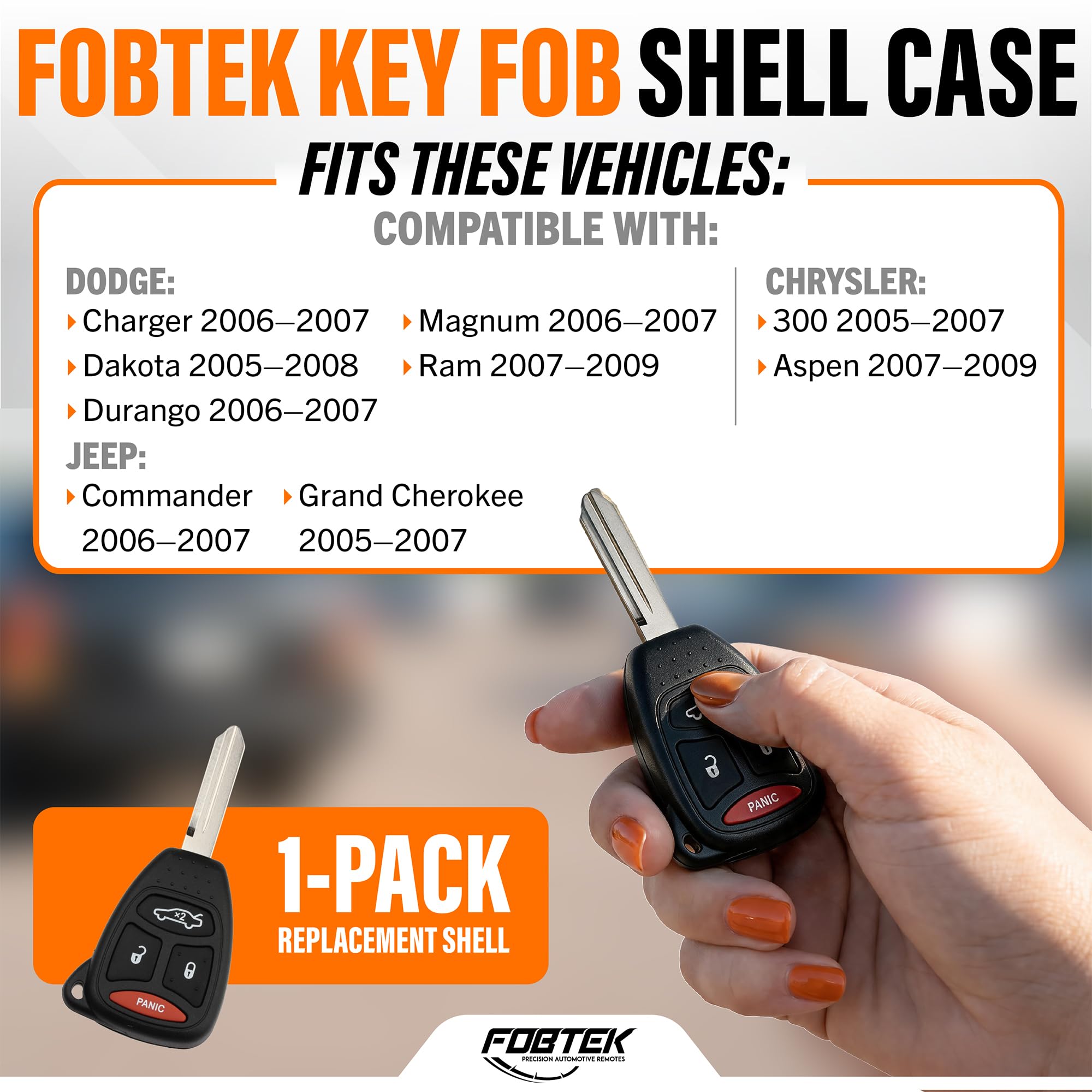 FOBTEK Key Fob Shell Case & Button Pad for Dodge Jeep Chrysler KOBDT04A