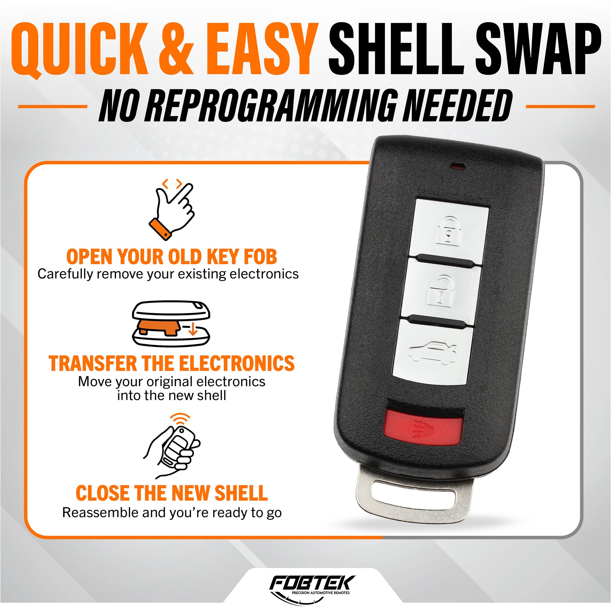 FOBTEK Smart Key Fob Shell Case for Mitsubishi OUC644M, 4-Button