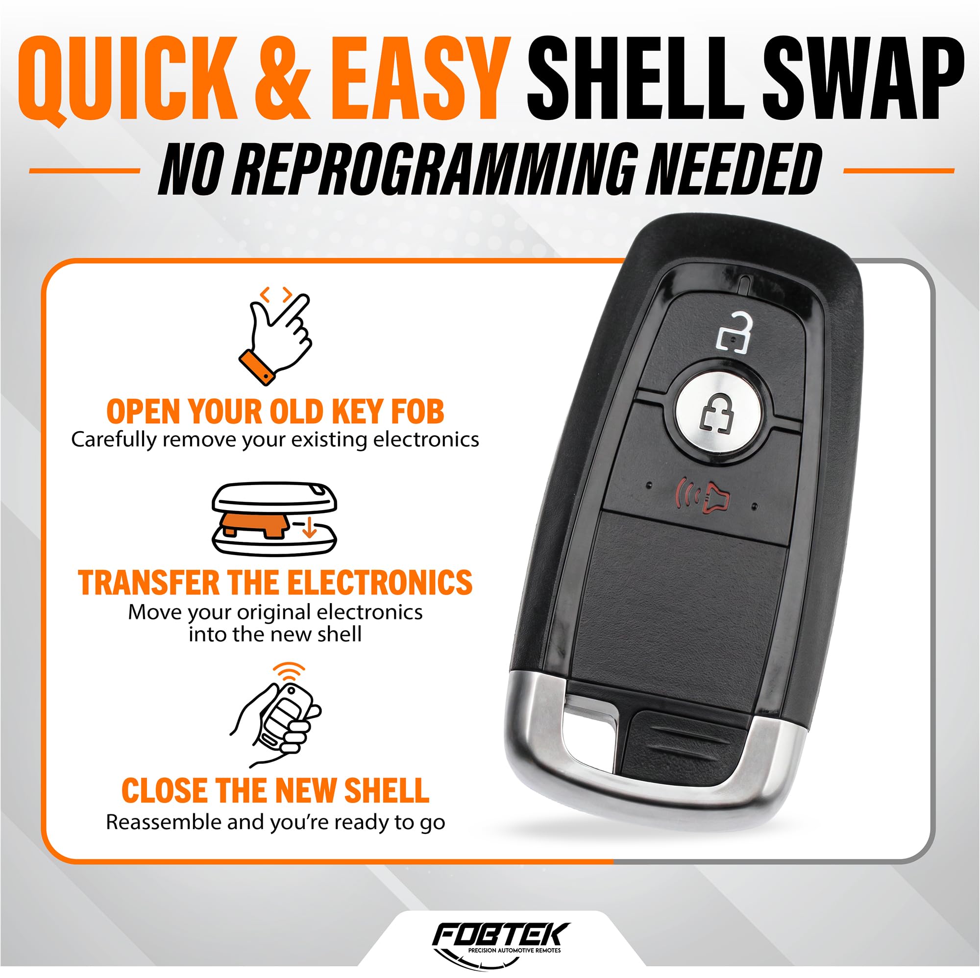 FOBTEK Smart Key Fob Shell Case for Ford M3N-A2C93142300, 3-Button