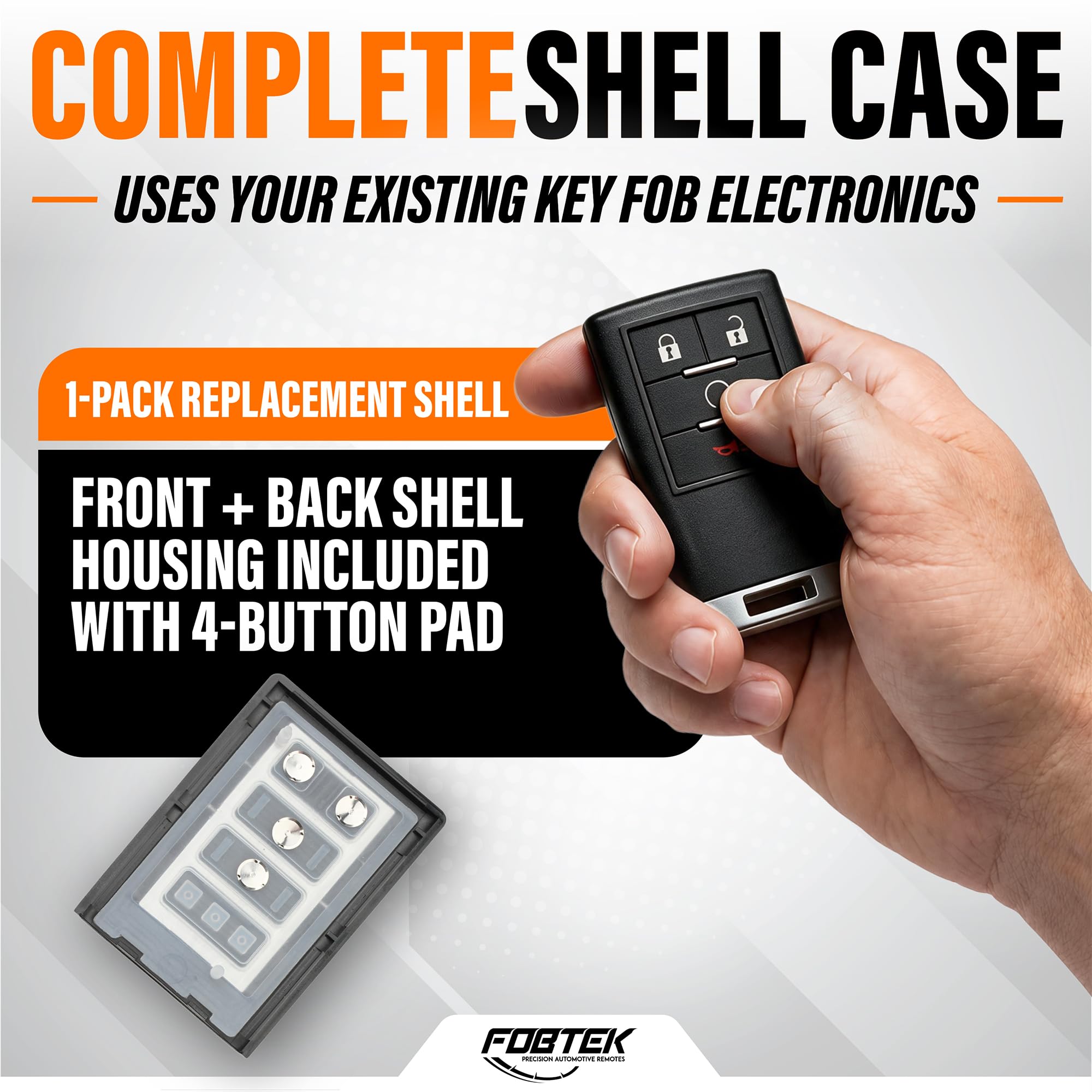 FOBTEK Key Fob Shell Case & Button Pad for Cadillac OUC6000066, 4-Button