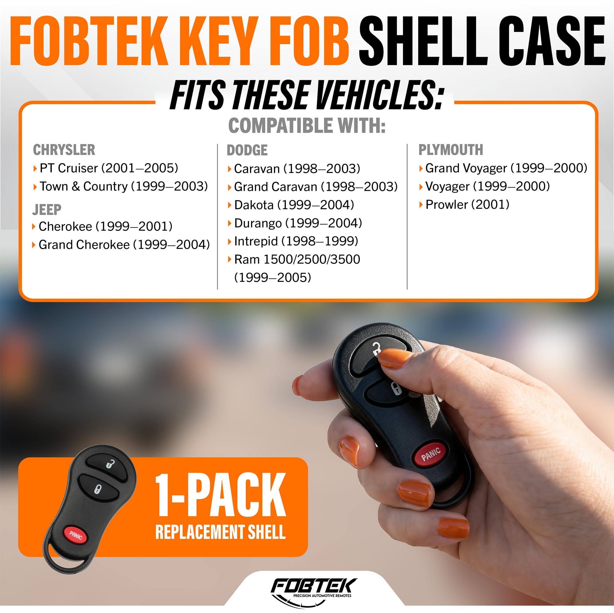 FOBTEK Key Fob Shell Case & Button Pad for Dodge Jeep Chrysler GQ43VT13T