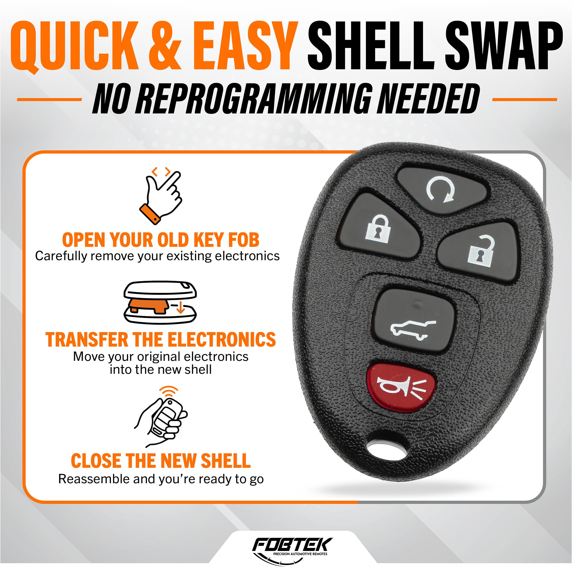 FOBTEK Key Fob Shell Case for Chevy Cadillac GMC OUC60270, 5-Button