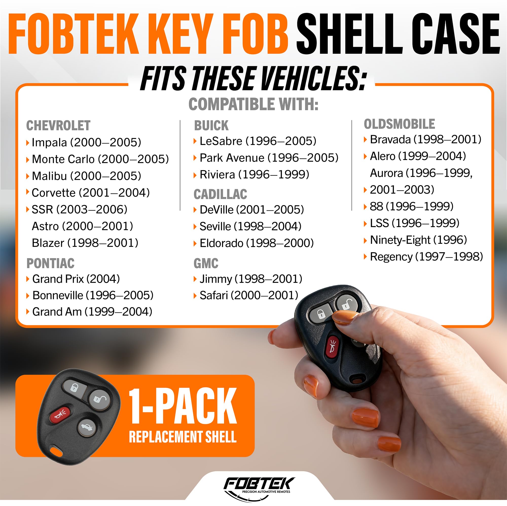 FOBTEK Key Fob Shell Case for Chevy Pontiac Buick KOBLEAR1XT