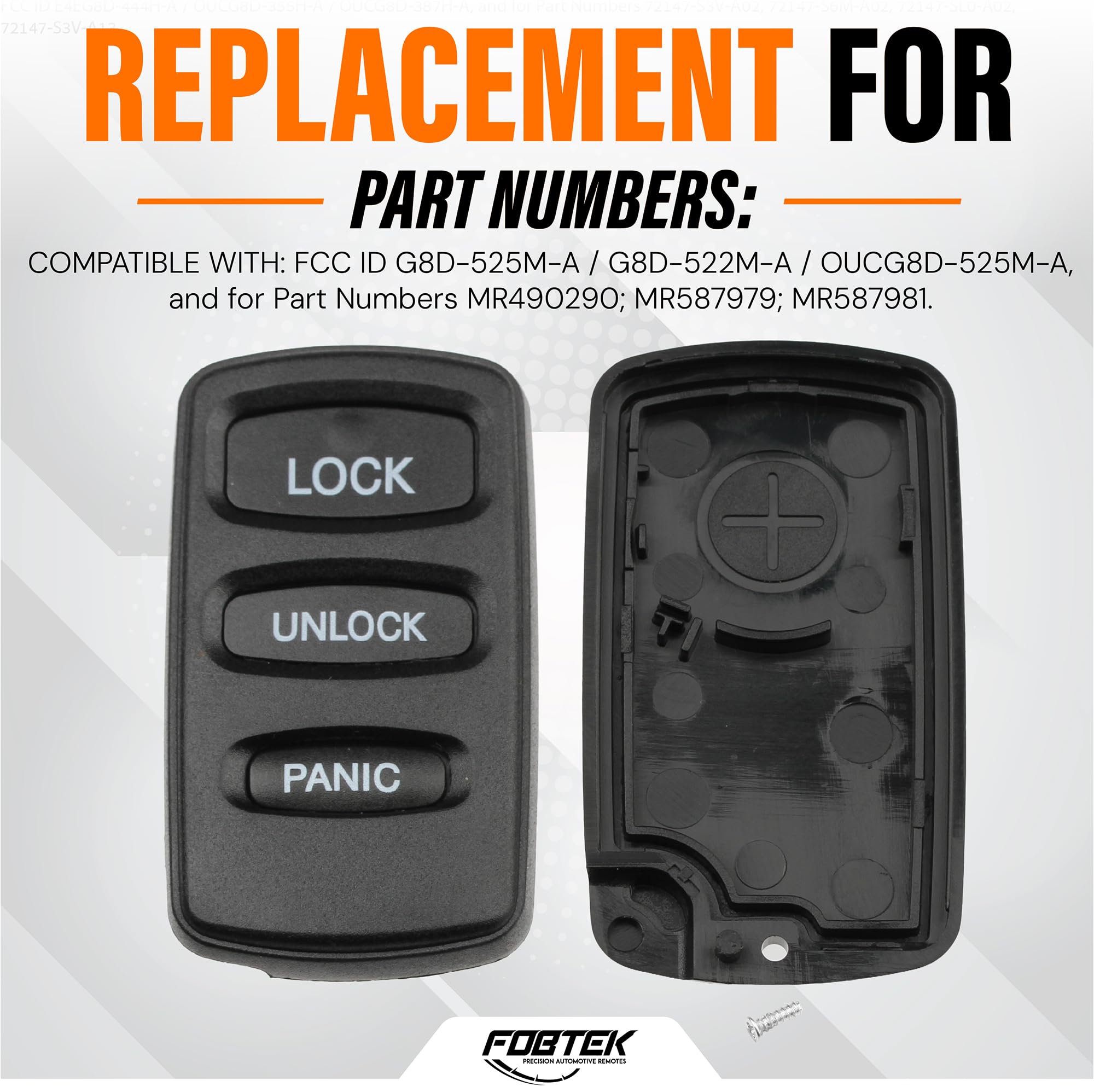 FOBTEK Key Fob Shell Case & Button Pad for Mitsubishi Chrysler G8D-525M-A