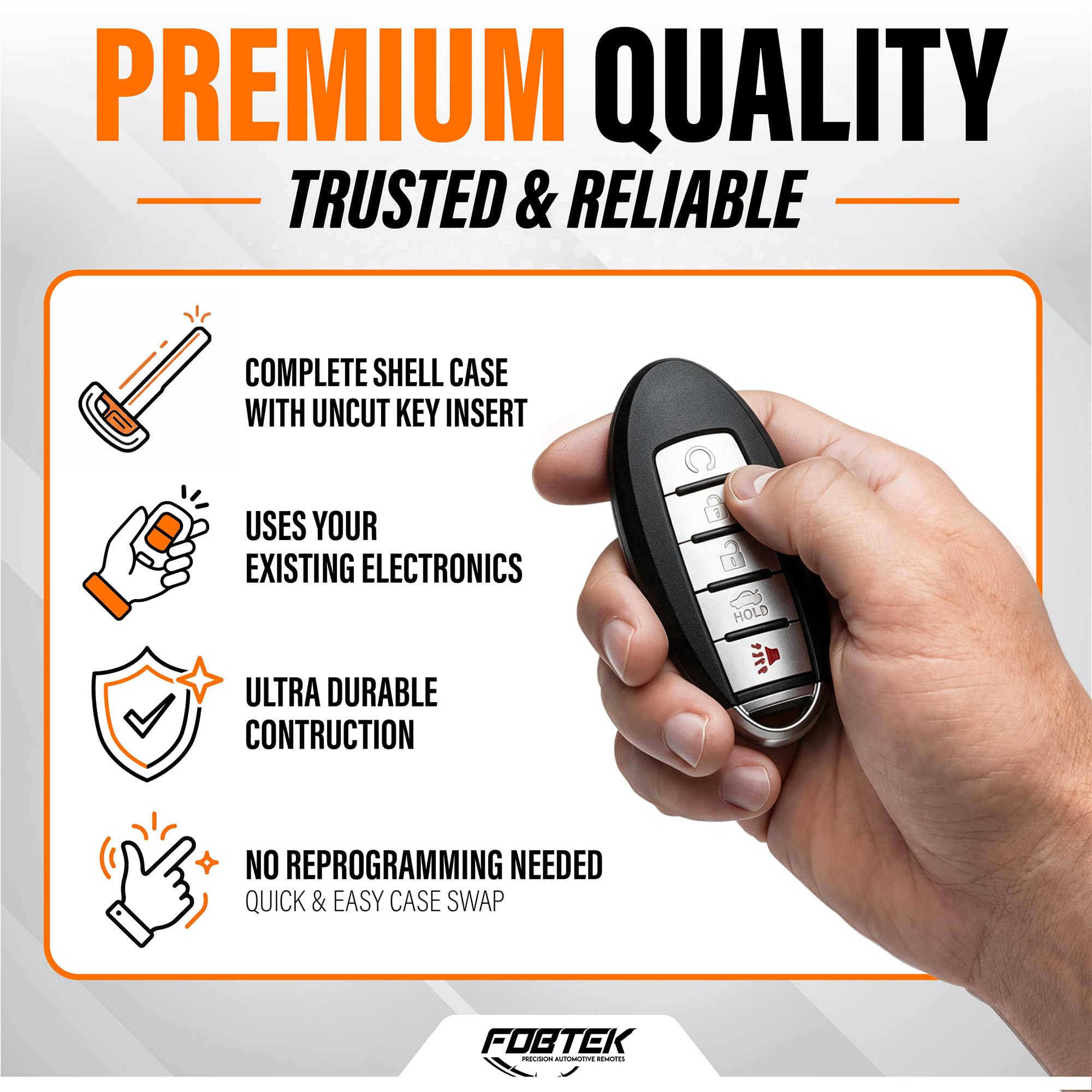 FOBTEK Smart Key Fob Shell Case for Nissan Infiniti KR5S180144014, 5-Button