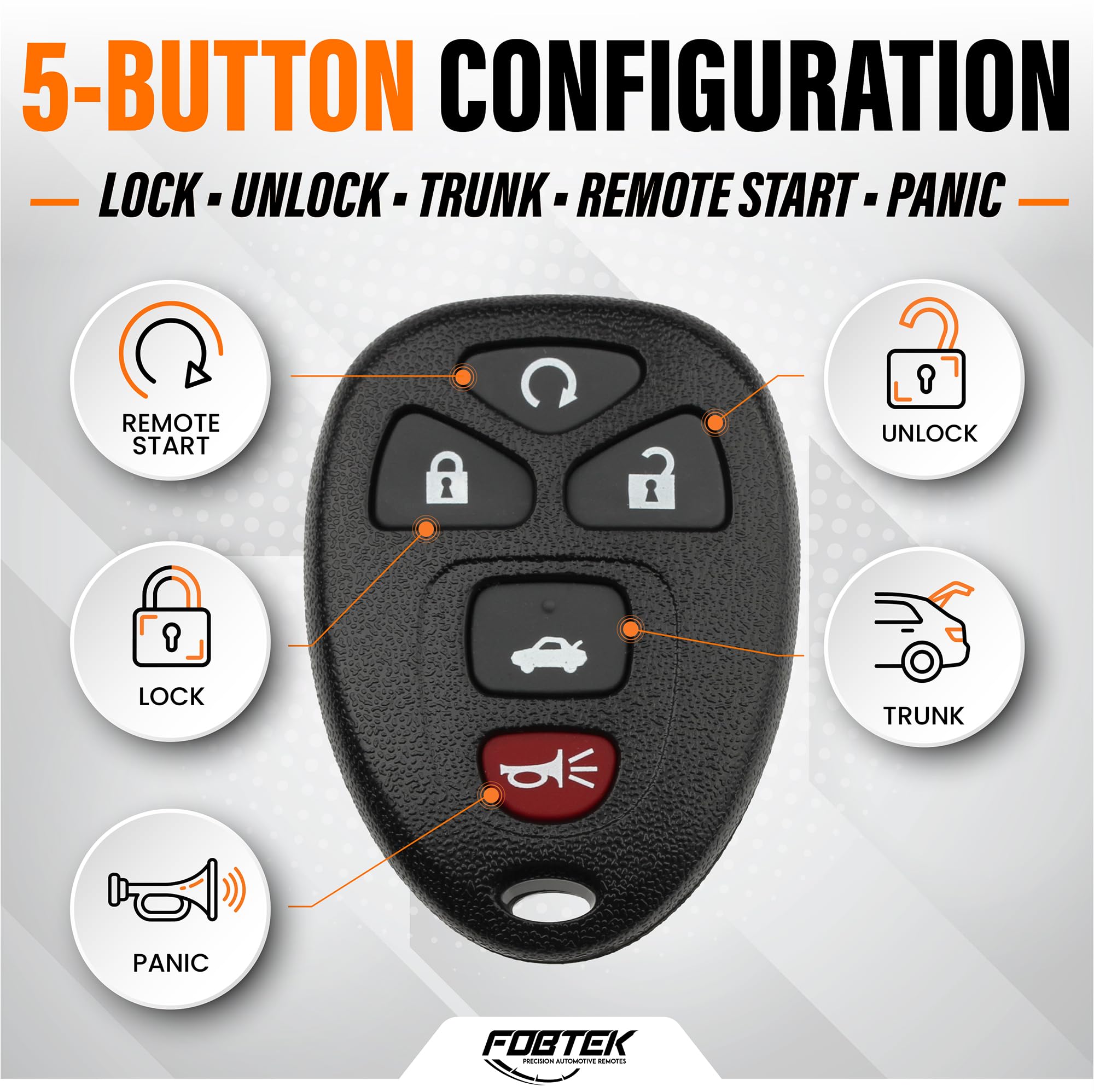 FOBTEK Key Fob Shell Case & Button Pad for Chevy Pontiac KOBGT04A, 5-Button