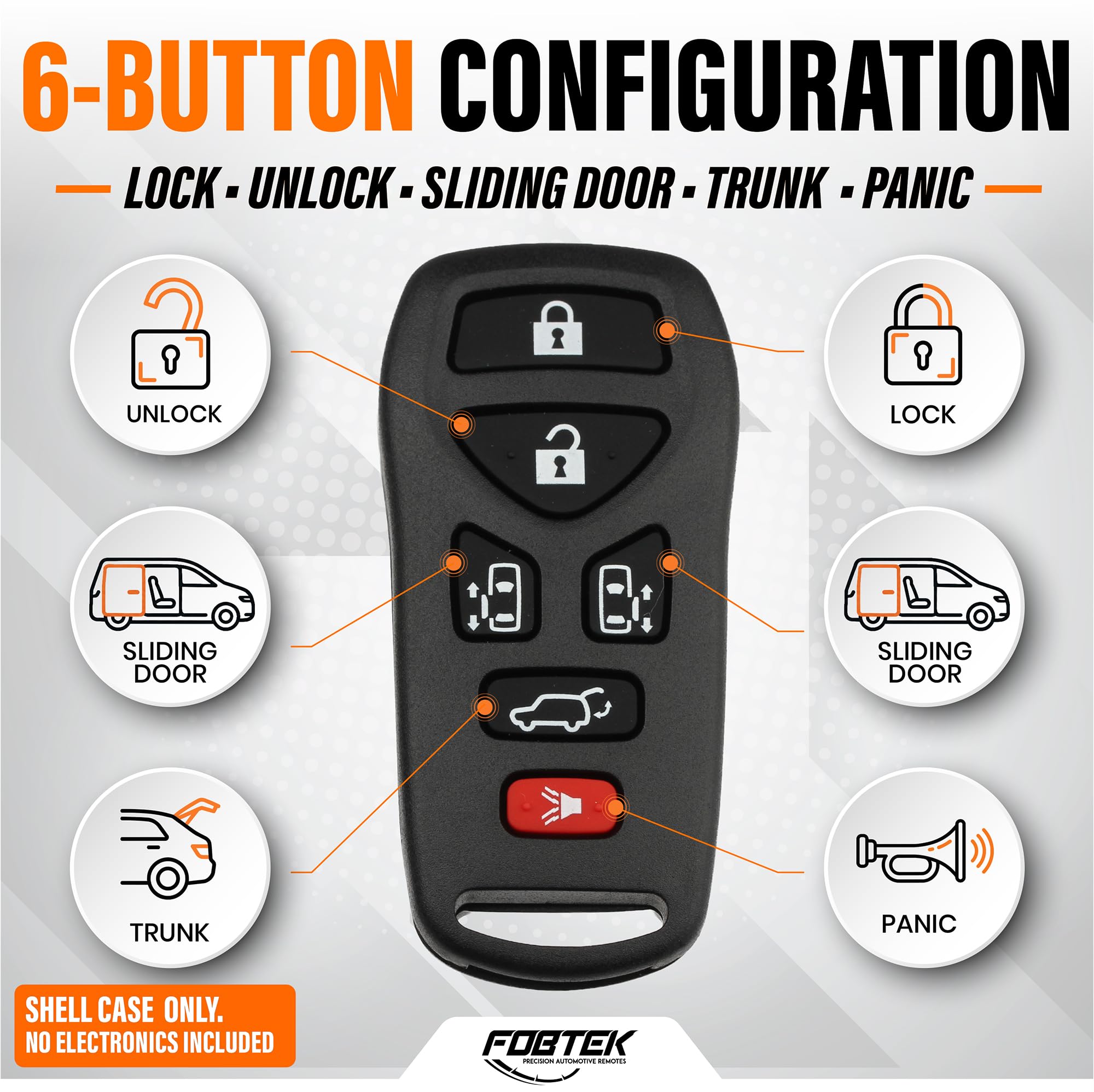 FOBTEK Key Fob Shell Case & Button Pad for Nissan KBRASTU51, 6-Button