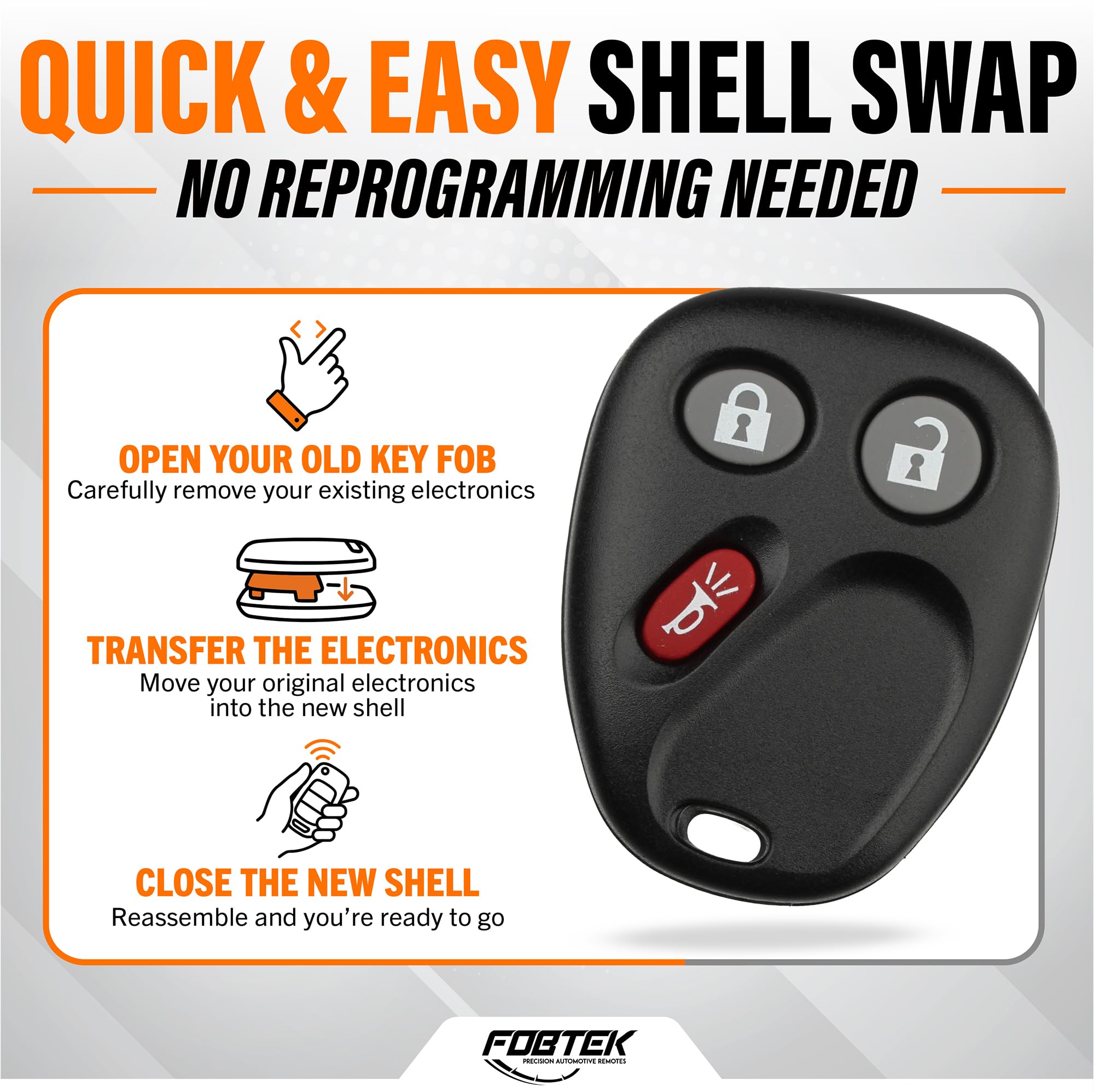 FOBTEK Key Fob Shell Case & Button Pad for Chevy GMC Cadillac LHJ011