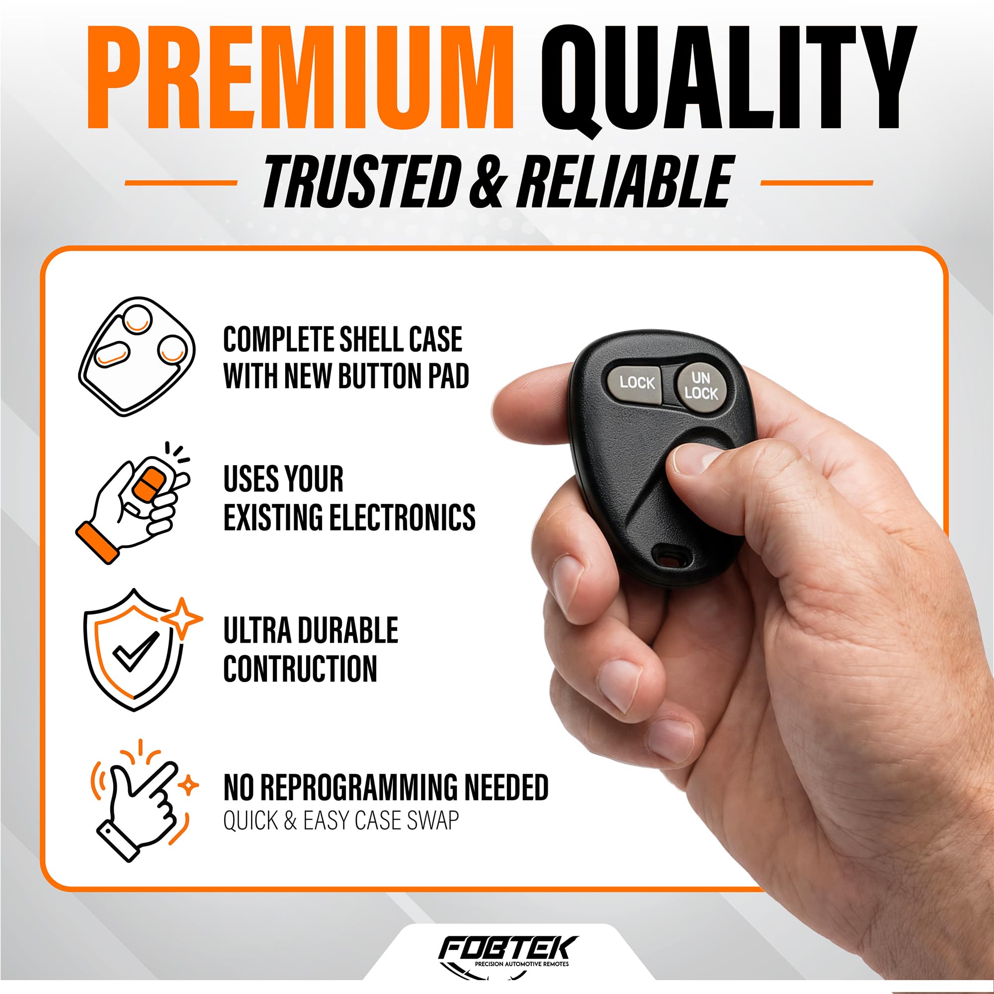 FOBTEK Key Fob Shell Case & Button Pad for Chevy GMC ABO1502T, 2-Button