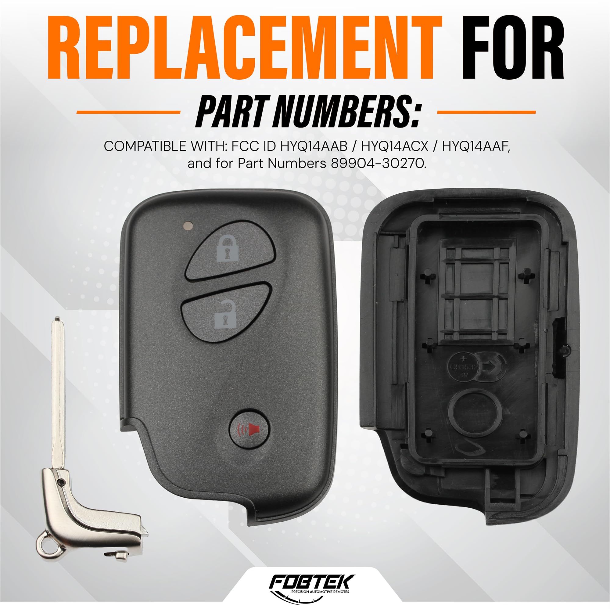 FOBTEK Smart Key Fob Shell Case & Button Pad for Lexus HYQ14AAB, 3-Button