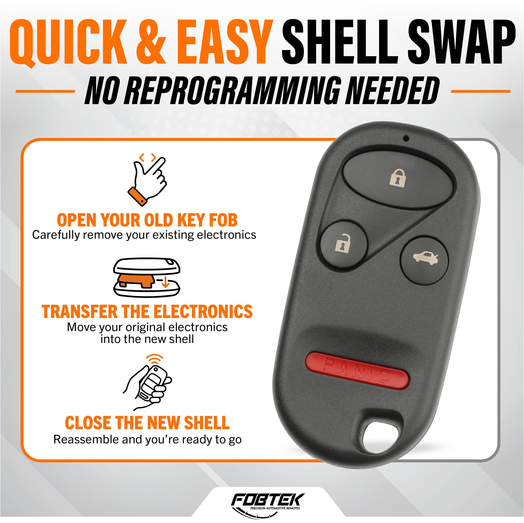 FOBTEK Key Fob Shell Case & Button Pad for Honda Acura KOBUTAH2T, 4-Button