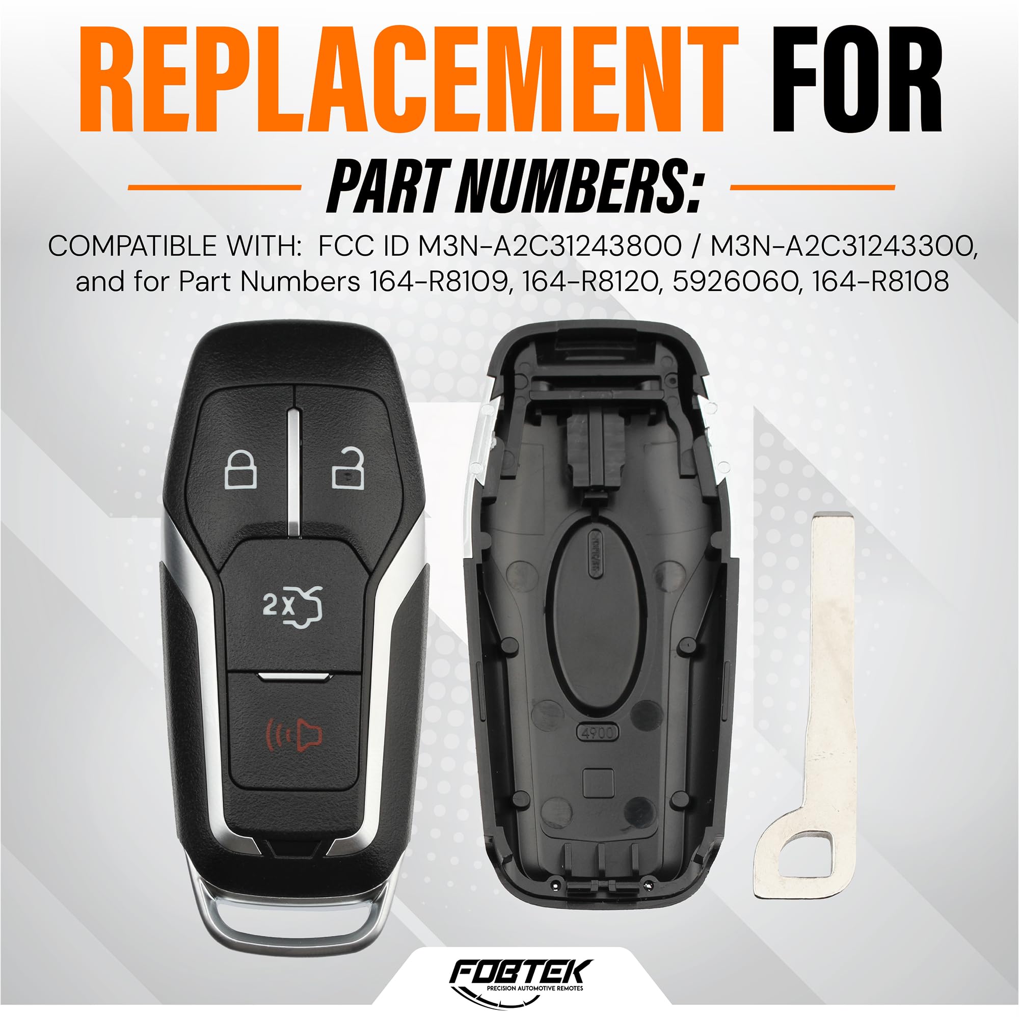 FOBTEK Smart Key Fob Shell Case for Ford Lincoln M3N-A2C31243800, 4-Button