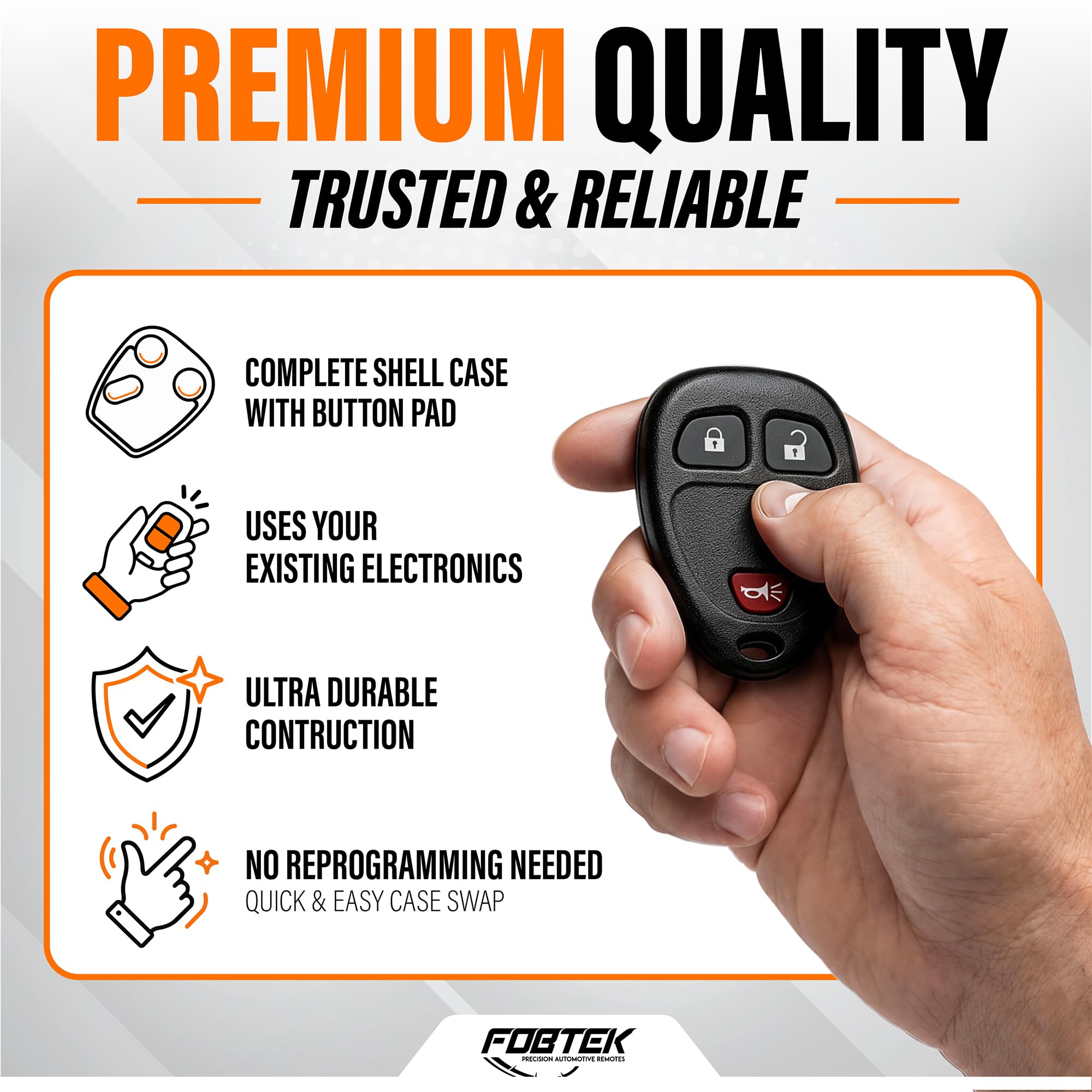 FOBTEK Key Fob Shell Case & Button Pad for Chevy GMC Cadillac OUC60270