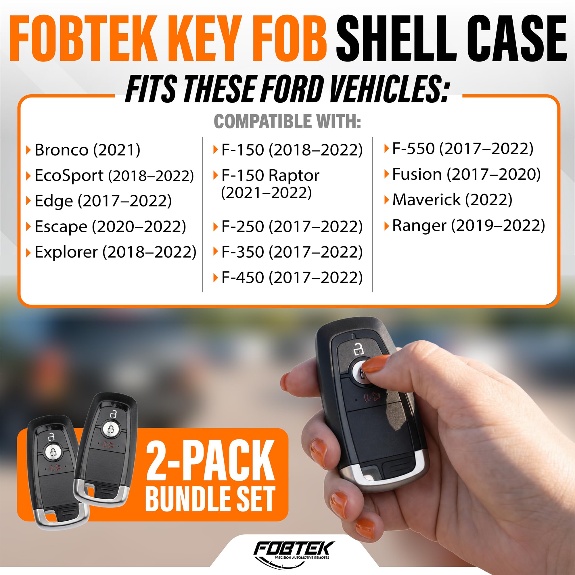 FOBTEK Smart Key Fob Shell Case for Ford M3N-A2C93142300, 3-Button