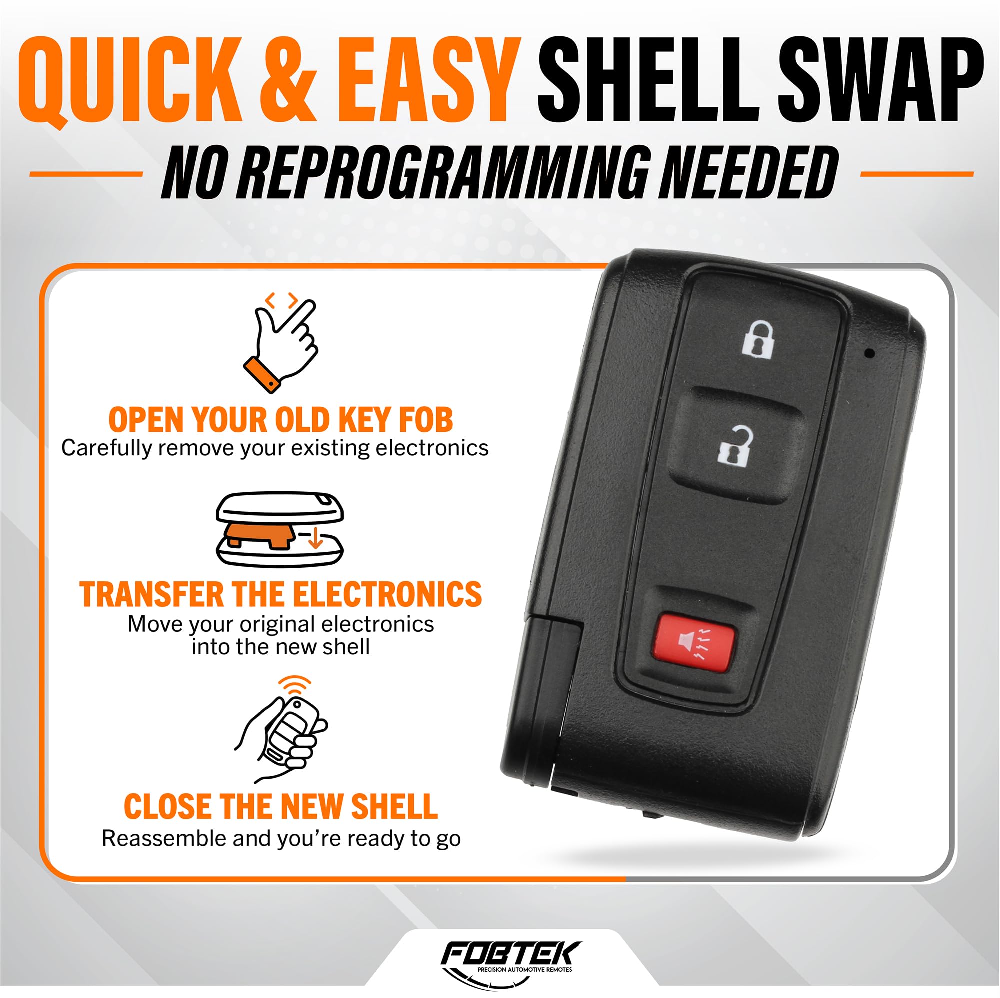 FOBTEK Smart Key Fob Shell Case & Button Pad for Toyota MOZB31EG, 3-Button