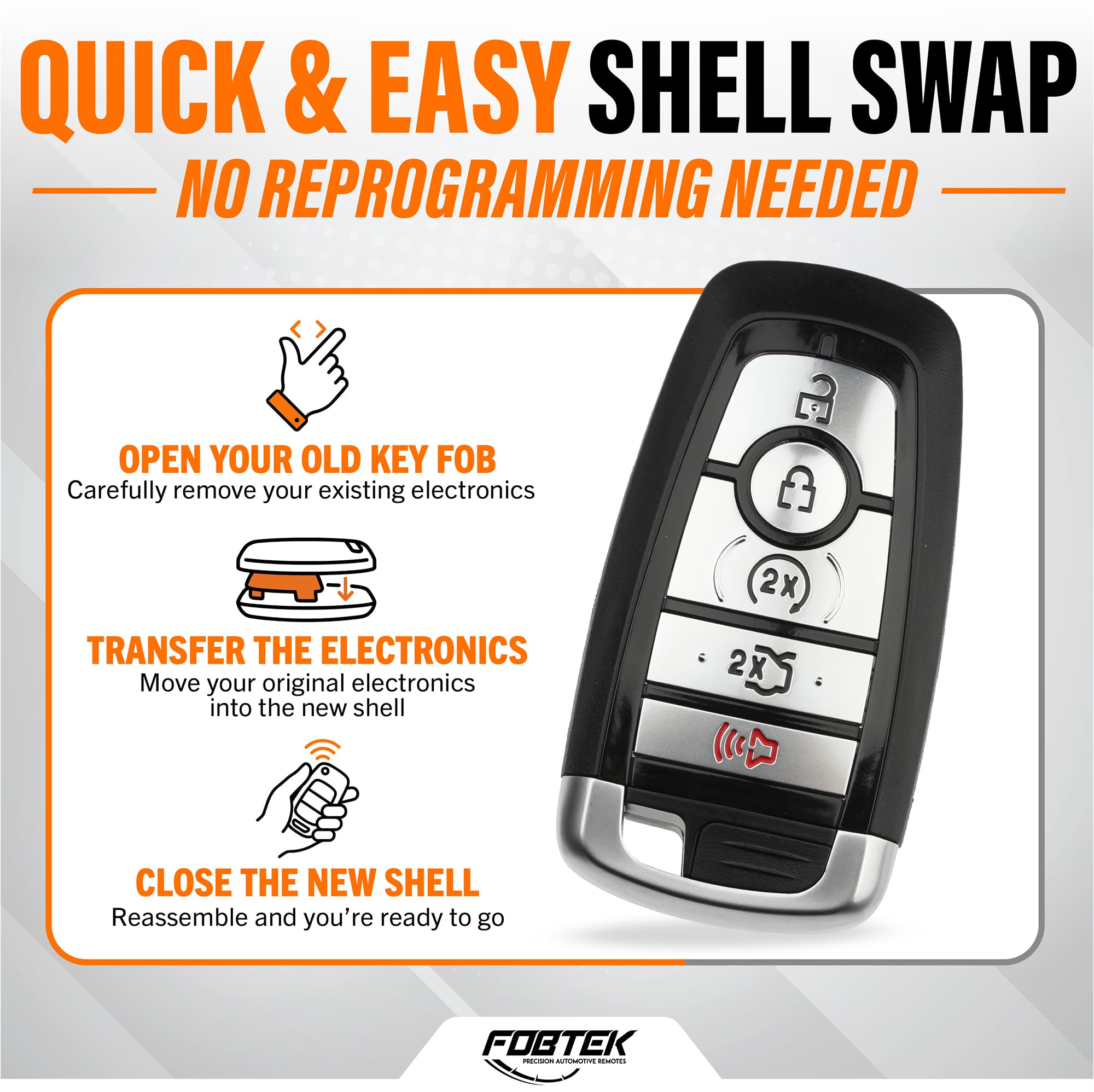FOBTEK Smart Key Fob Shell Case for Ford M3N-A2C93142600, 5-Button