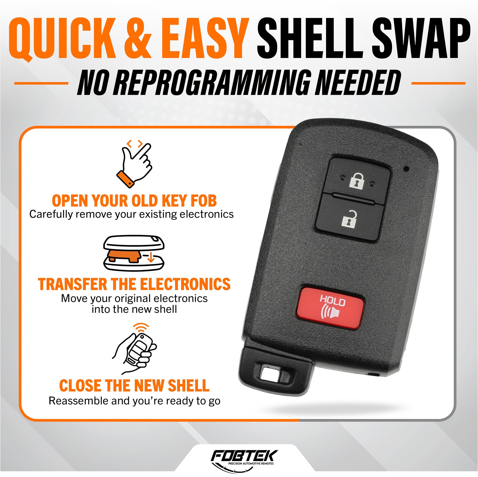 FOBTEK Smart Key Fob Shell Case for Toyota HYQ14FBA, 3-Button