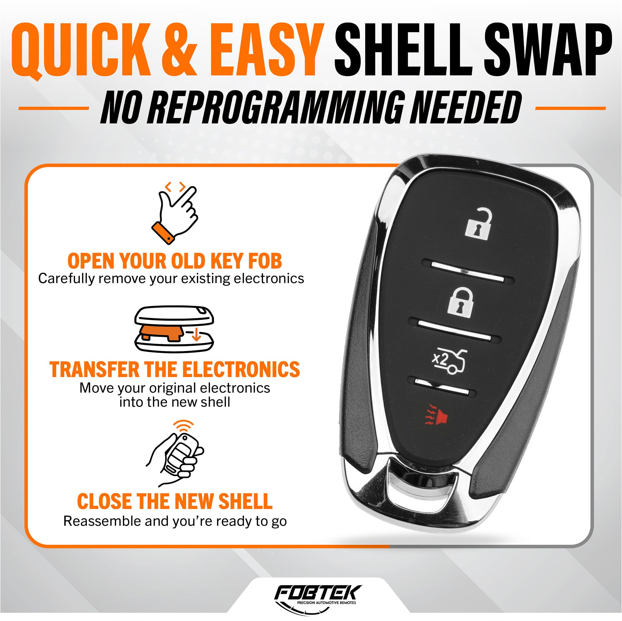 FOBTEK Smart Key Fob Shell Case for Chevy HYQ4EA, 4-Button