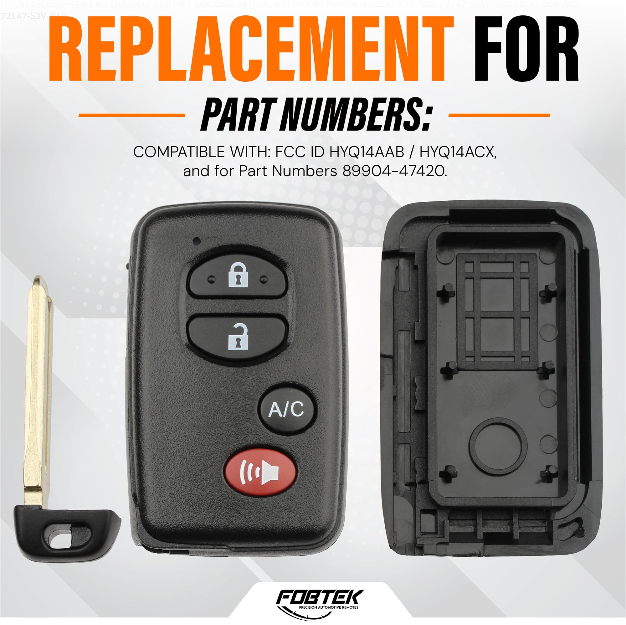 FOBTEK Smart Key Fob Shell Case & Button Pad for Toyota HYQ14AAB, 4-Button