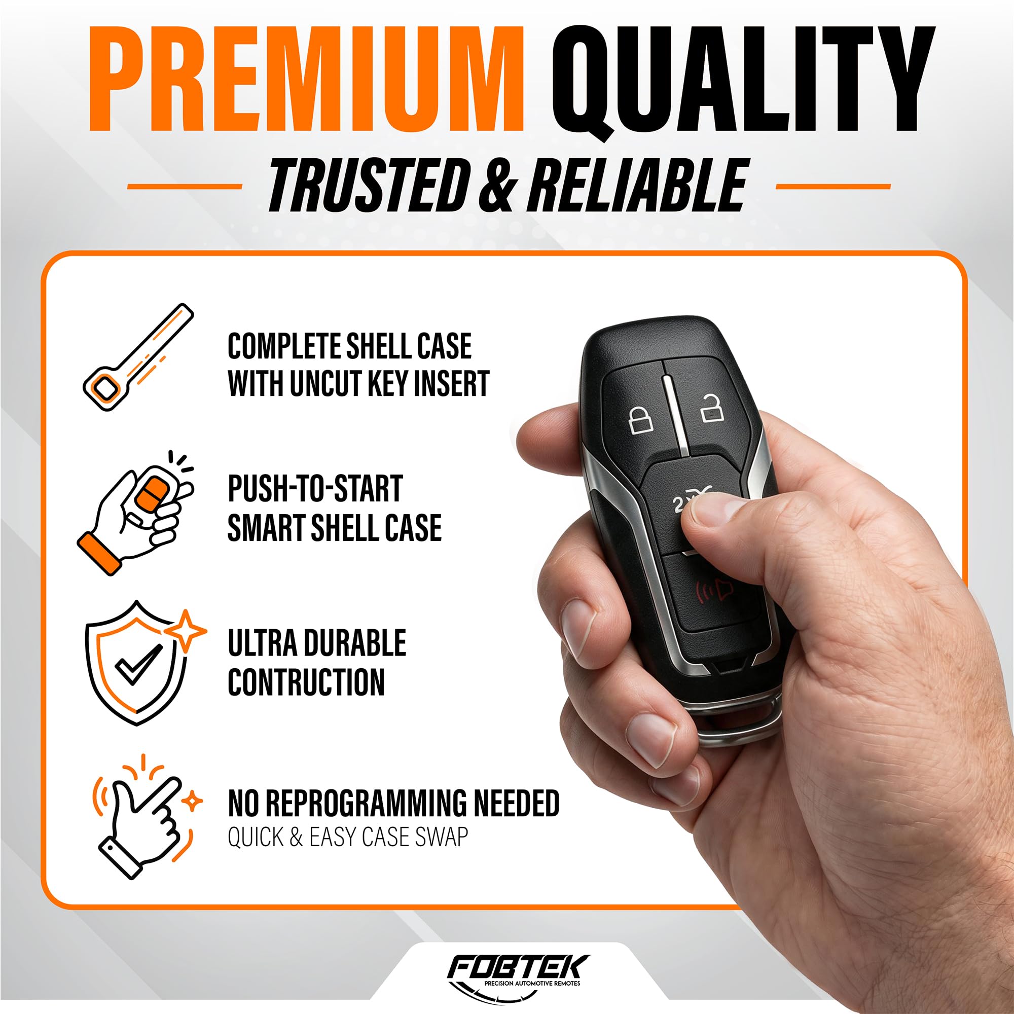 FOBTEK Smart Key Fob Shell Case for Ford Lincoln M3N-A2C31243800, 4-Button