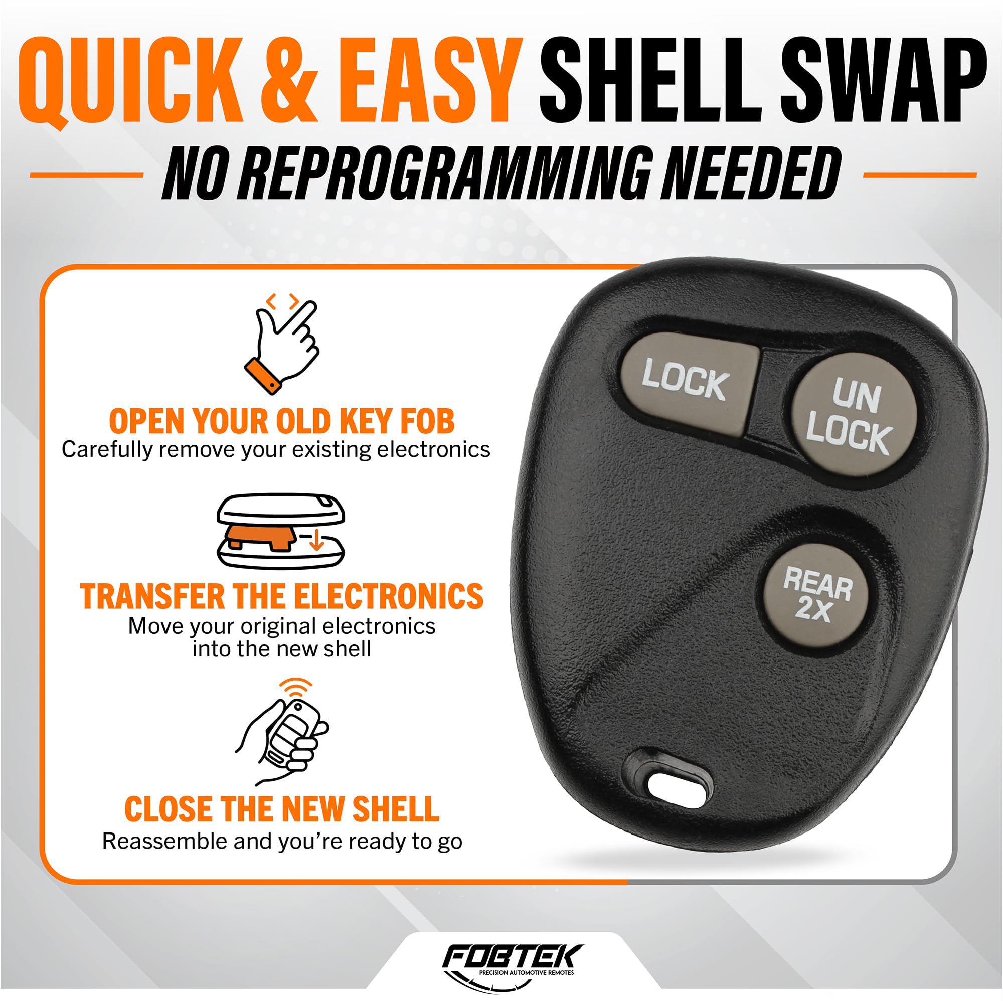FOBTEK Key Fob Shell Case for Chevy GMC Cadillac ABO1502T, 3-Button