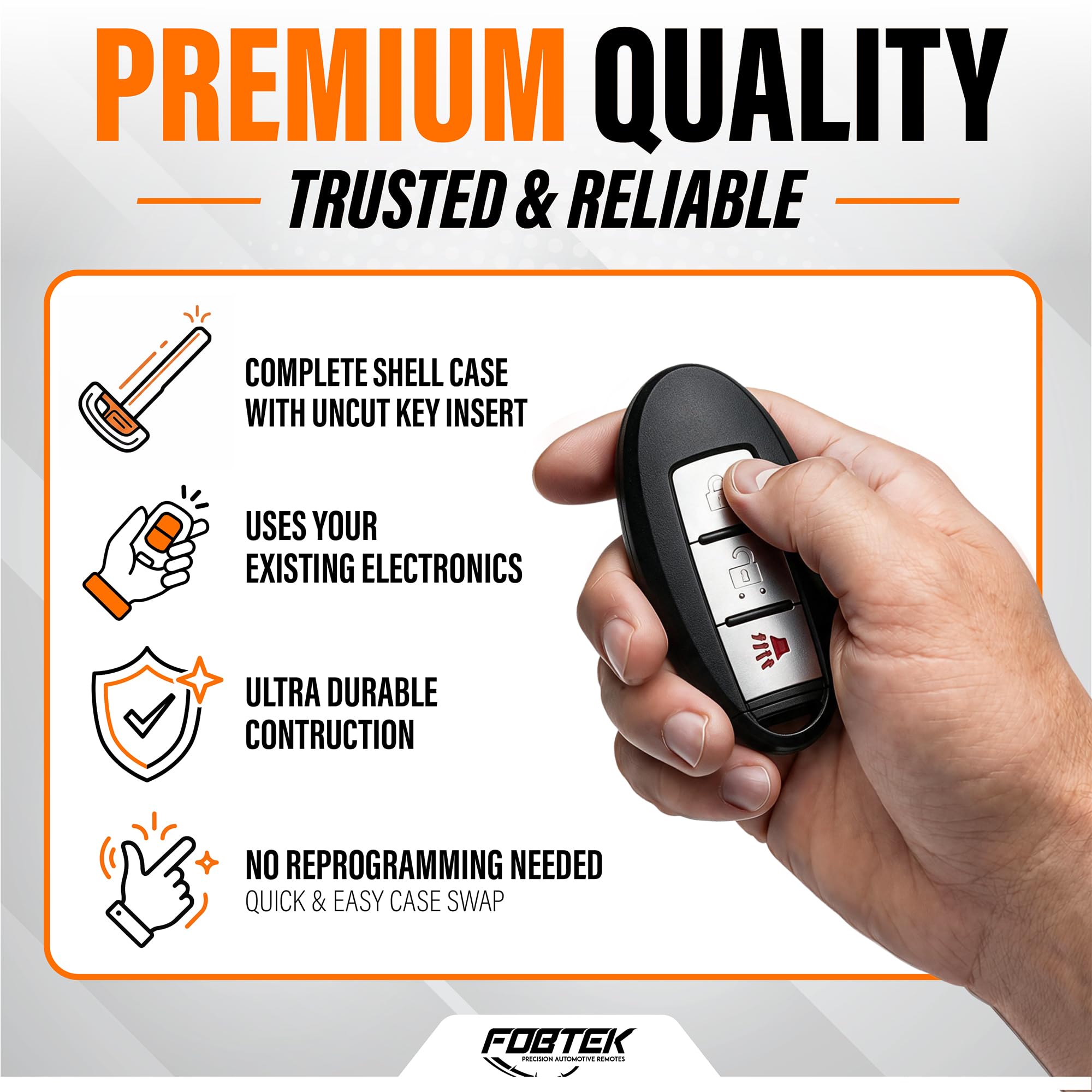 FOBTEK Smart Key Fob Shell Case for Nissan CWTWBU729, 3-Button