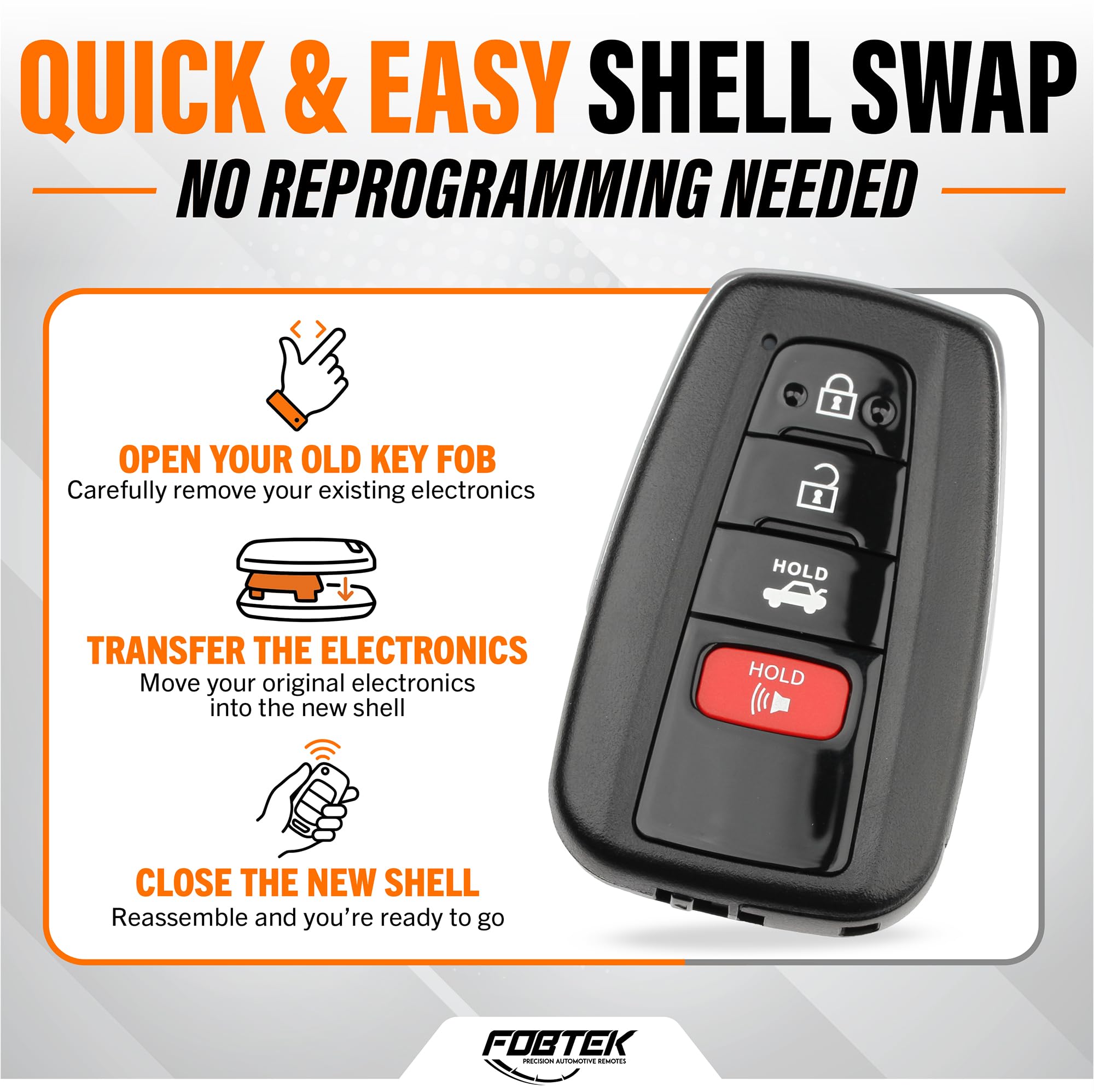 FOBTEK Smart Key Fob Shell Case & Button Pad for Toyota HYQ14FBC, 4-Button