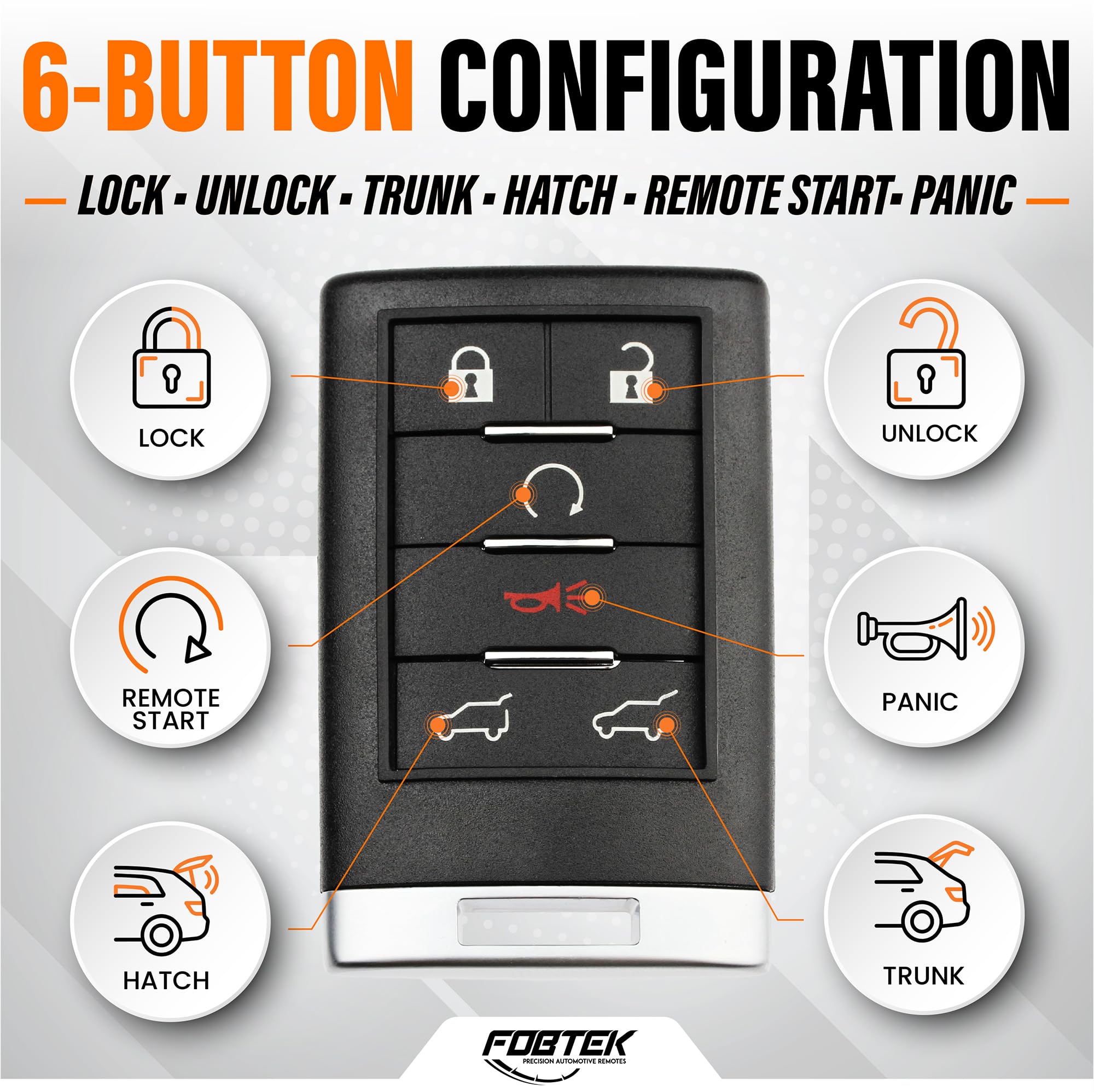 FOBTEK Key Fob Shell Case & Button Pad for Cadillac OUC6000066, 6-Button