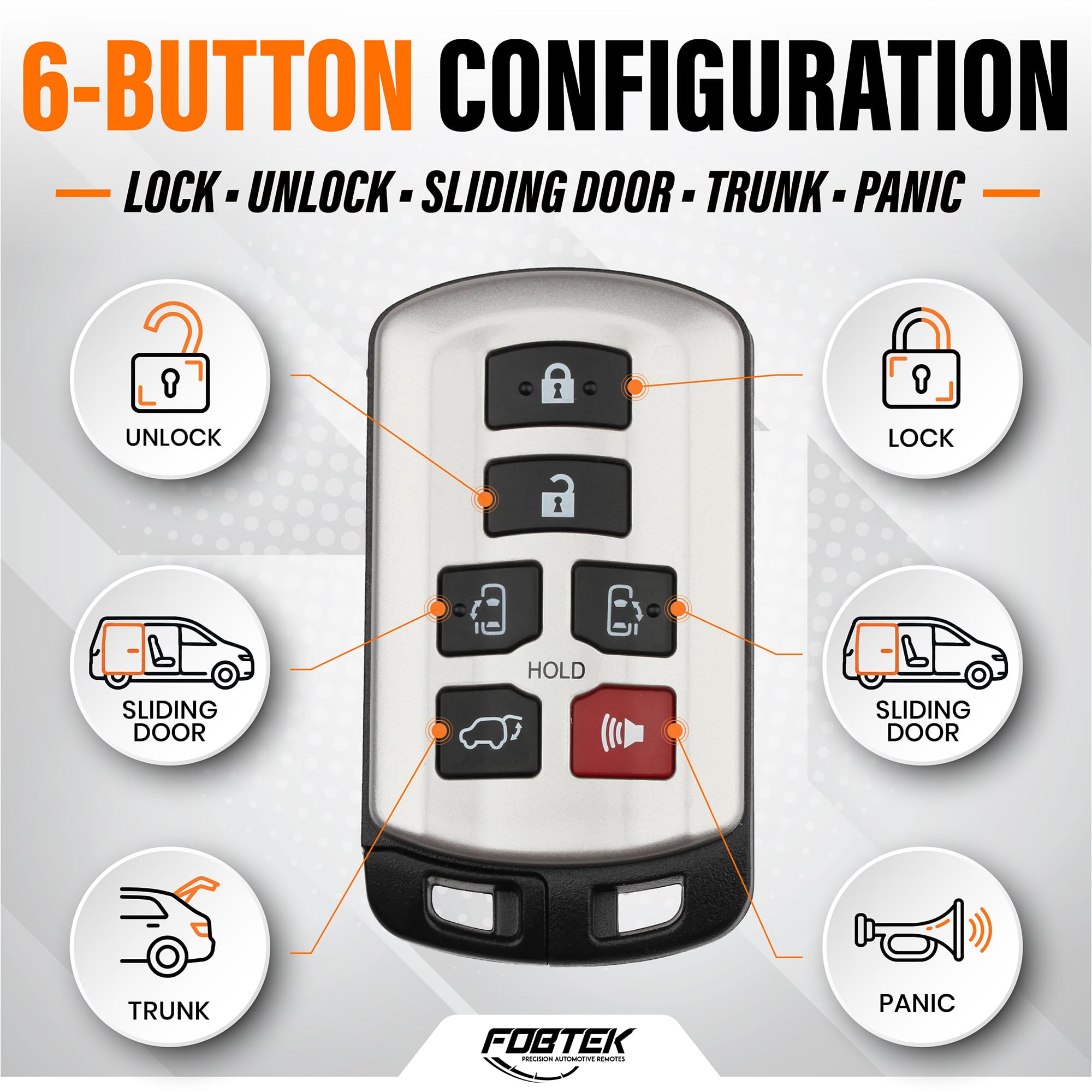 FOBTEK Smart Key Fob Shell Case & Button Pad for Toyota HYQ14ADR, 6-Button