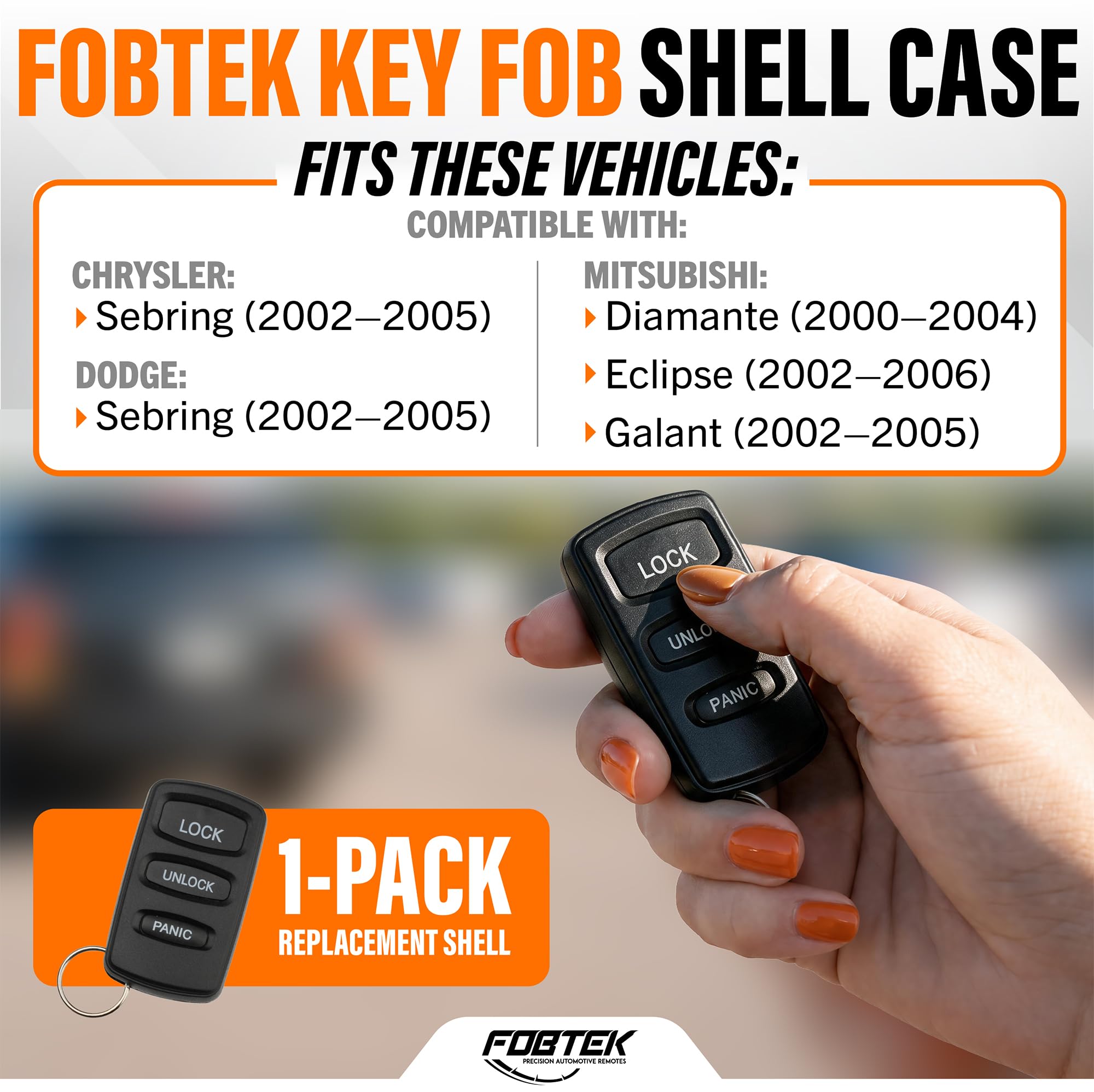 FOBTEK Key Fob Shell Case & Button Pad for Mitsubishi Chrysler G8D-525M-A