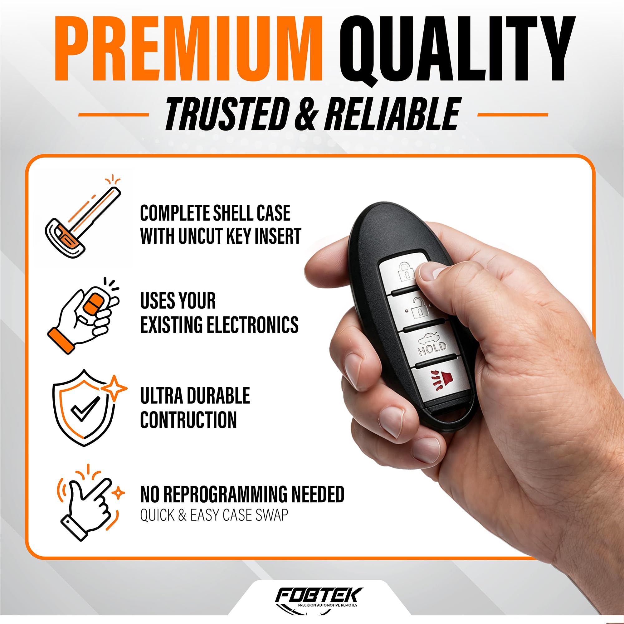 FOBTEK Smart Key Fob Shell Case for Infiniti FX35 FX37 G35 G37, 4-Button