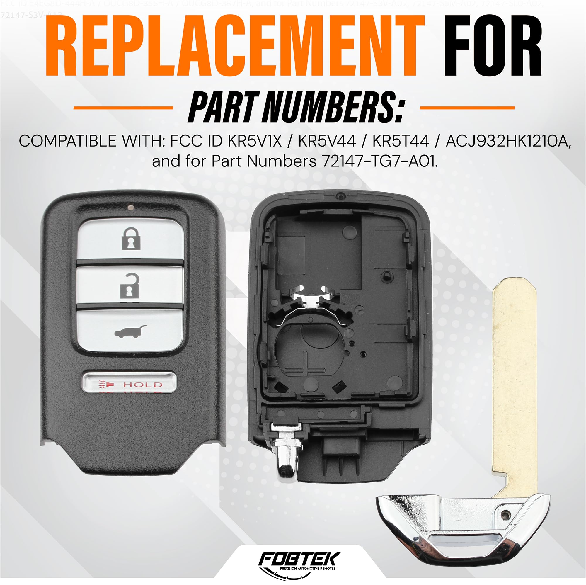 FOBTEK Smart Key Fob Shell Case for Honda KR5V1X, 4-Button