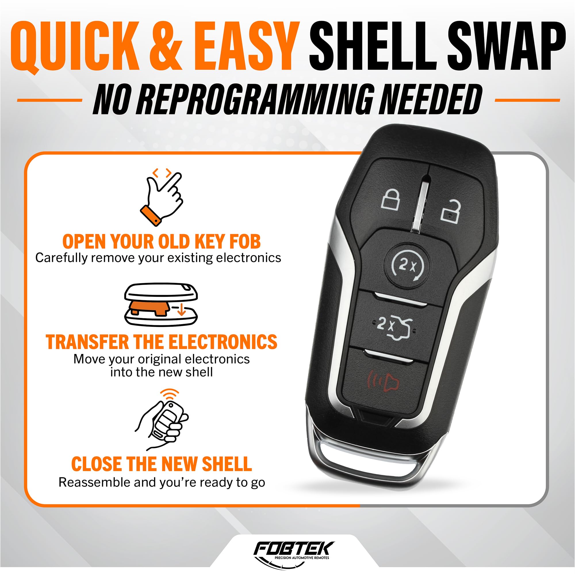 FOBTEK Smart Key Fob Shell Case for Ford Lincoln M3N-A2C31243300, 5-Button