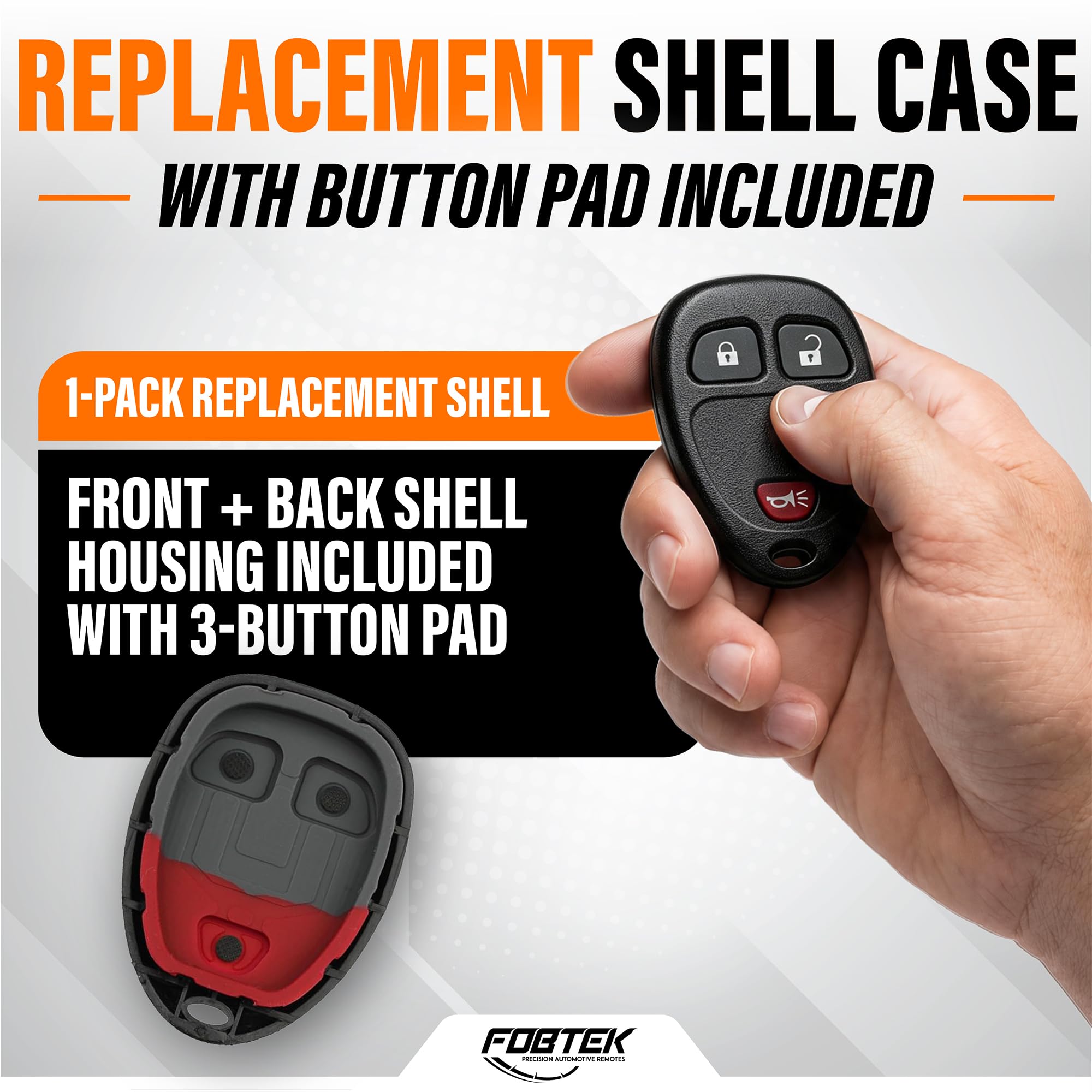 FOBTEK Key Fob Shell Case & Button Pad for Chevy Pontiac KOBGT04A, 6-Button