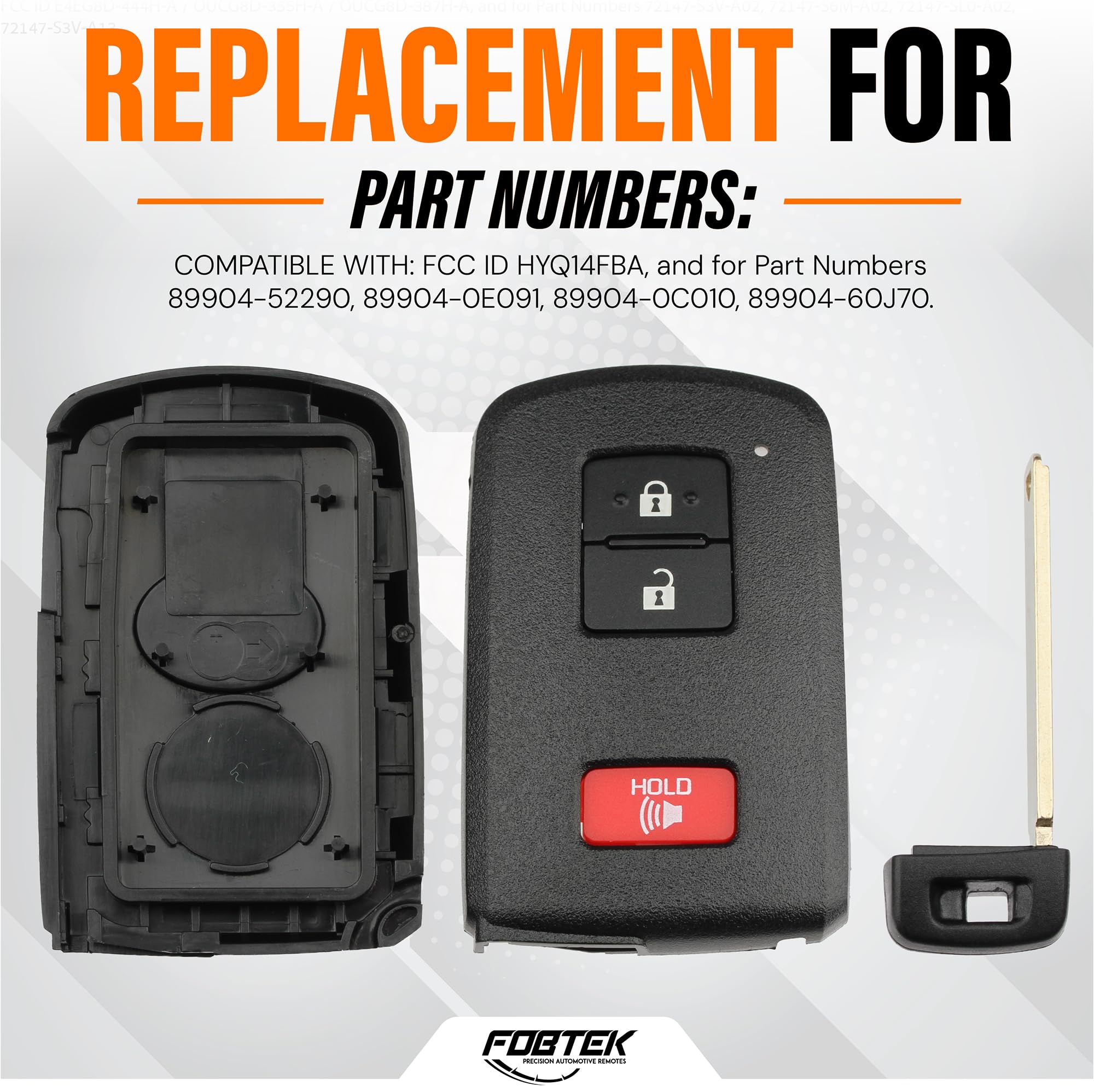 FOBTEK Smart Key Fob Shell Case for Toyota HYQ14FBA, 3-Button