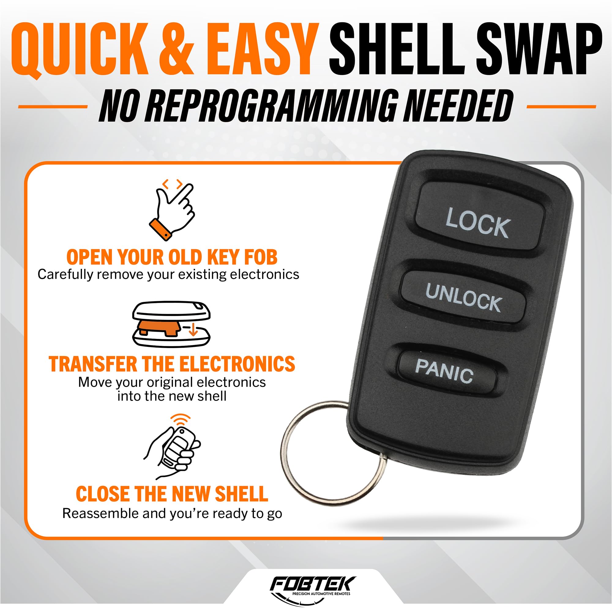 FOBTEK Key Fob Shell Case & Button Pad for Mitsubishi Chrysler G8D-525M-A
