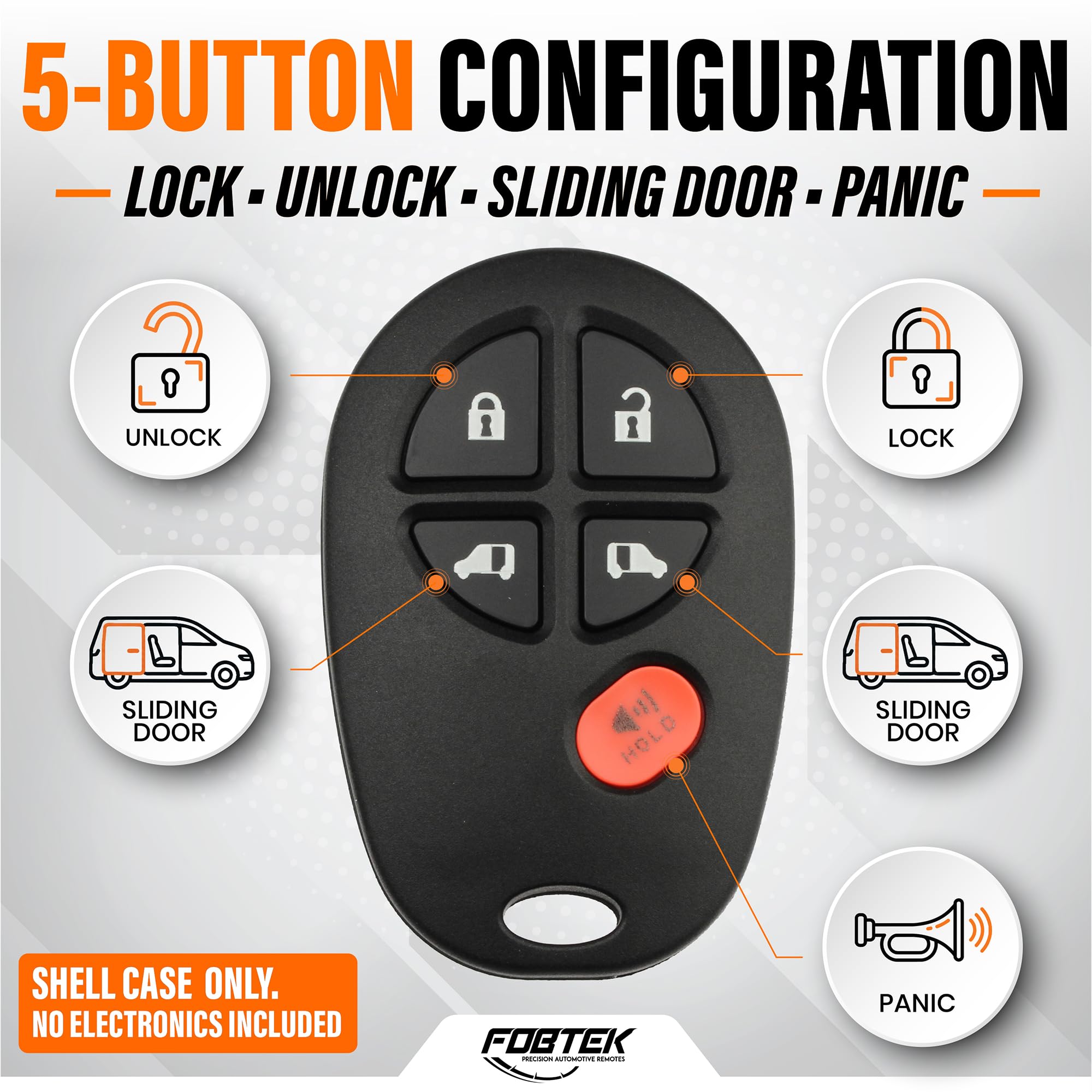 FOBTEK Key Fob Shell Case & Button Pad for Toyota GQ43VT20T, 5-Button