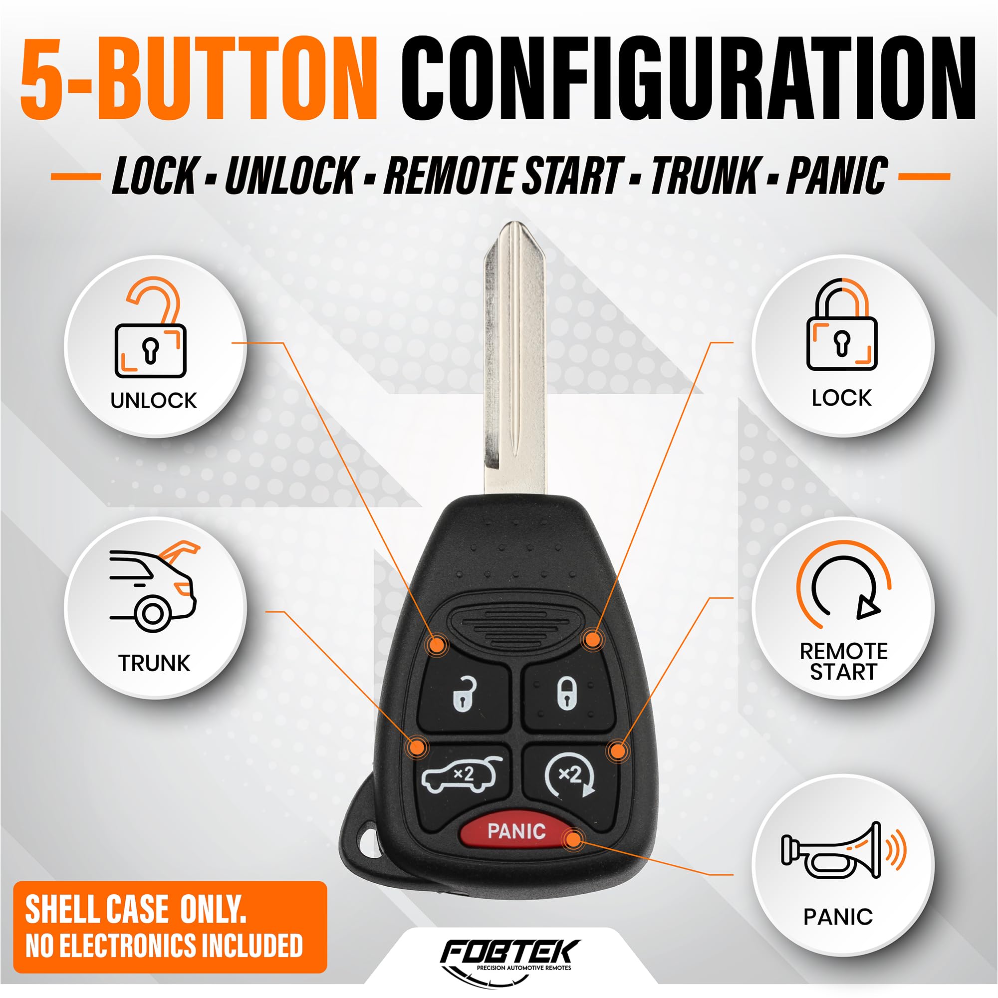 FOBTEK Key Fob Shell Case & Button Pad for Jeep Chrysler Dodge OHT692427AA