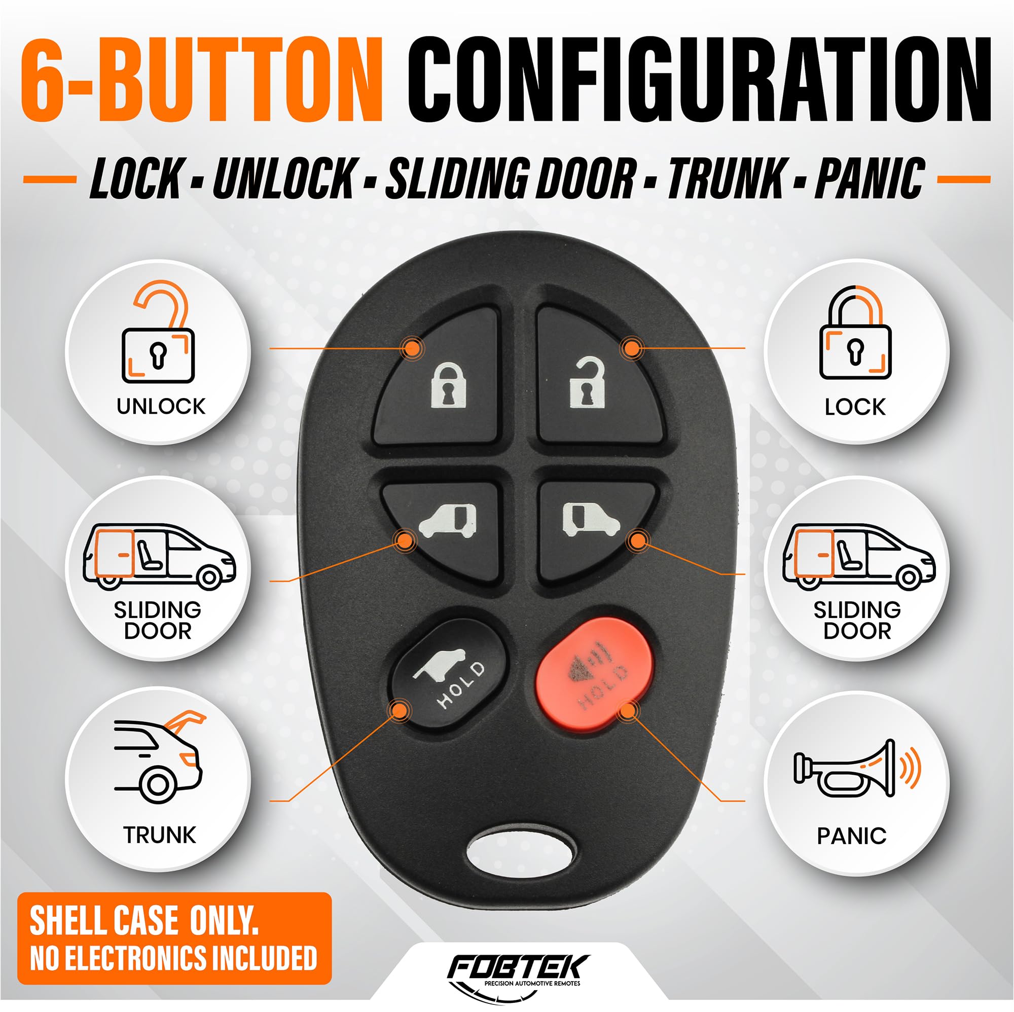 FOBTEK Key Fob Shell Case & Button Pad for Toyota GQ43VT20T, 6-Button