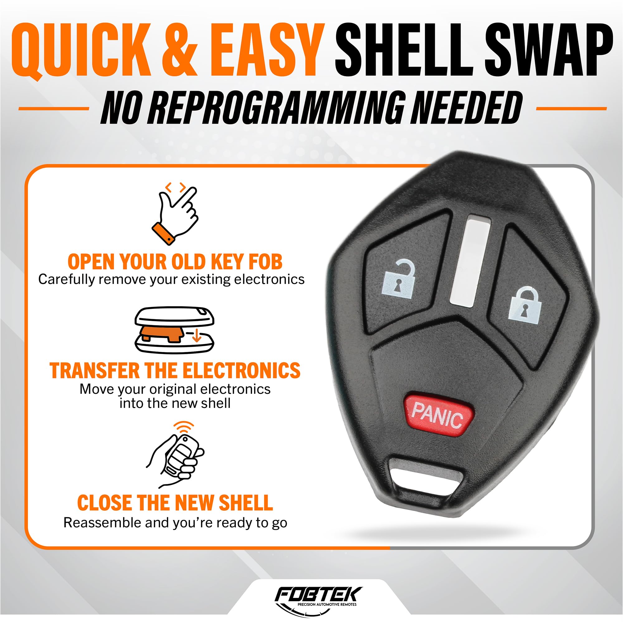 FOBTEK Key Fob Shell Case for Mitsubishi OUCG8D-620M-A, 3-Button