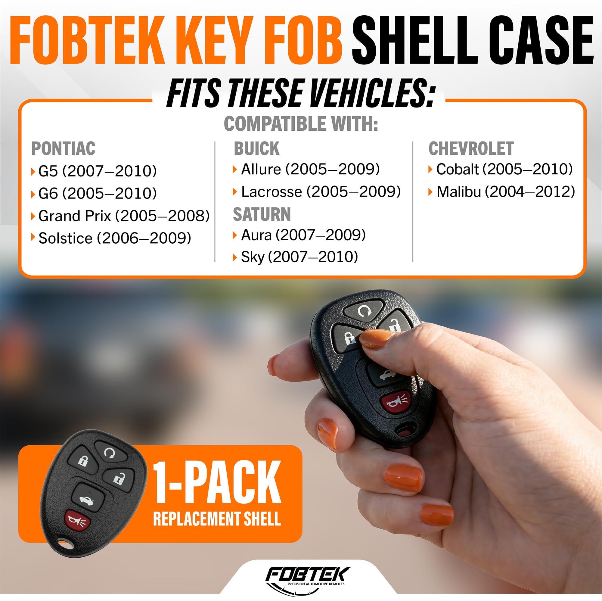 FOBTEK Key Fob Shell Case & Button Pad for Chevy Pontiac KOBGT04A, 5-Button