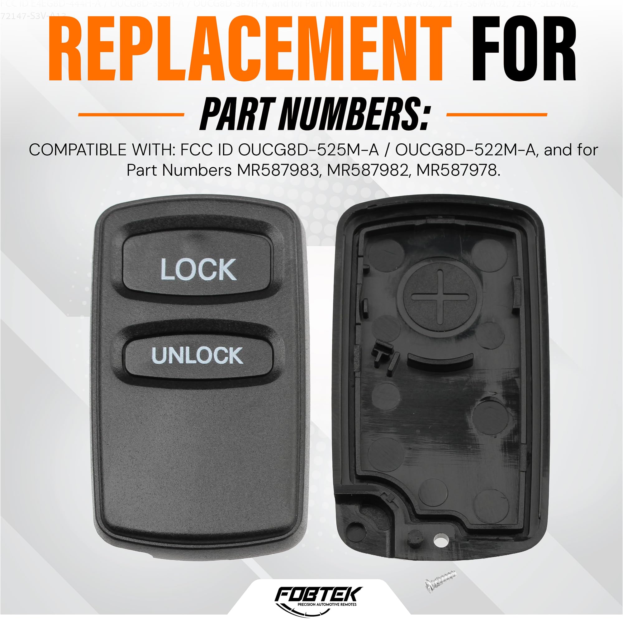FOBTEK Key Fob Shell Case & Button Pad for Mitsubishi OUCG8D-525M-A