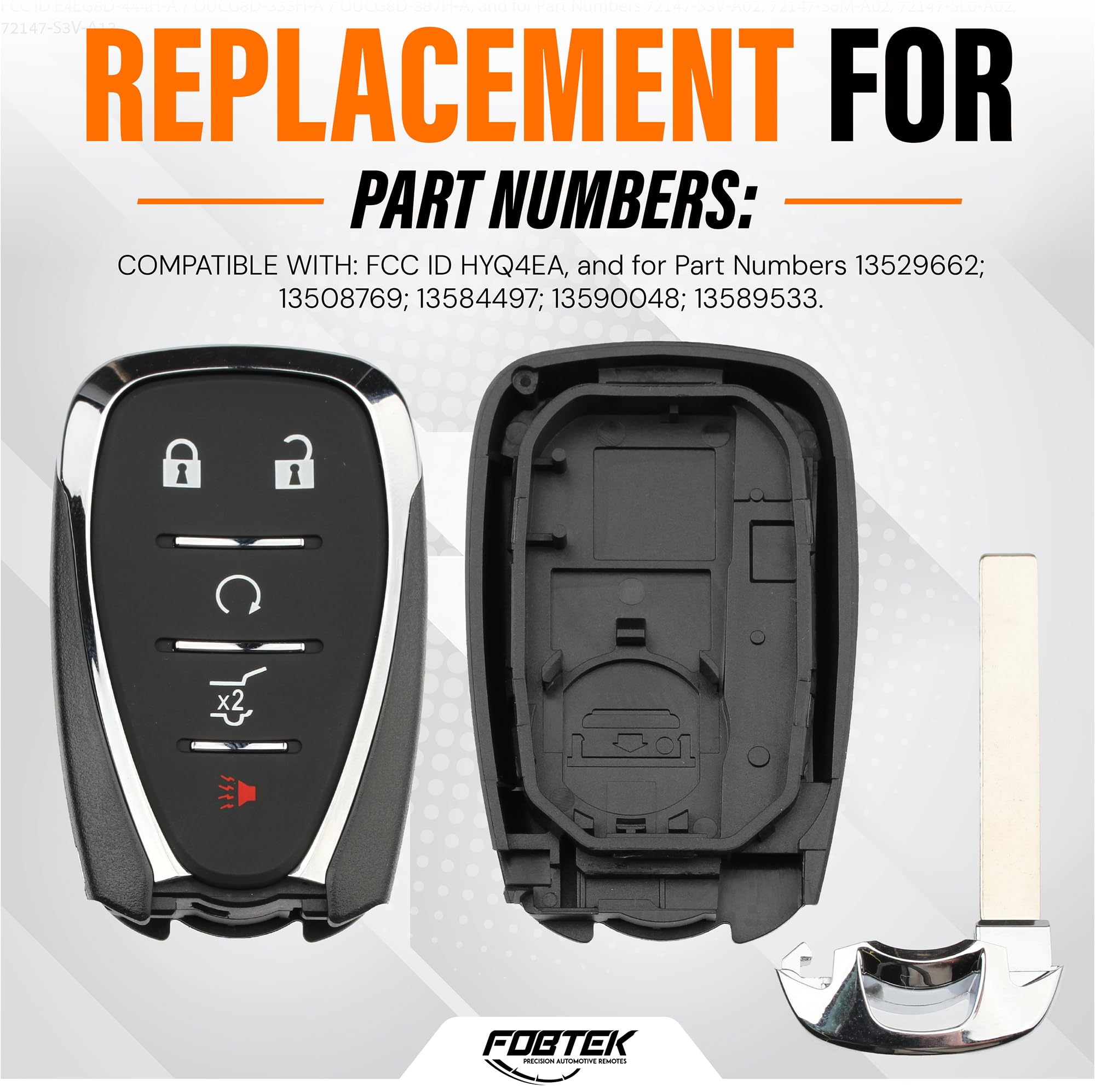 FOBTEK Smart Key Fob Shell Case for Chevy HYQ4EA, 5-Button
