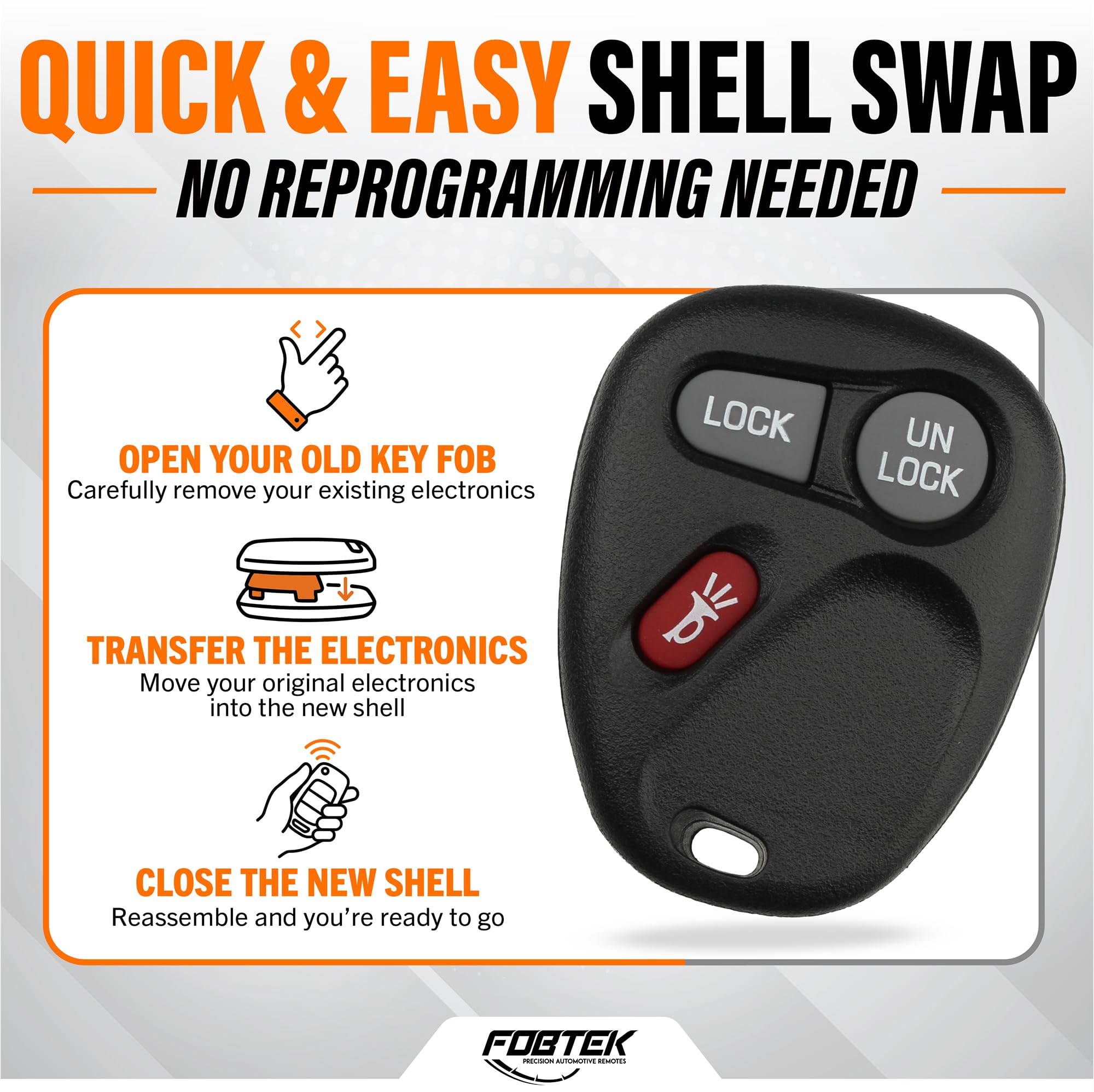 FOBTEK Key Fob Shell Case for Chevy GMC Cadillac KOBLEAR1XT, 3-Button