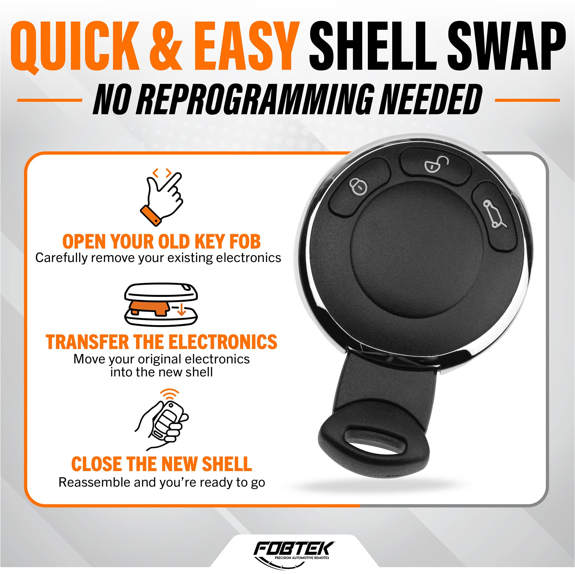 FOBTEK Smart Key Fob Shell Case & Button Pad for Mini KR55WK49333, 3-Button