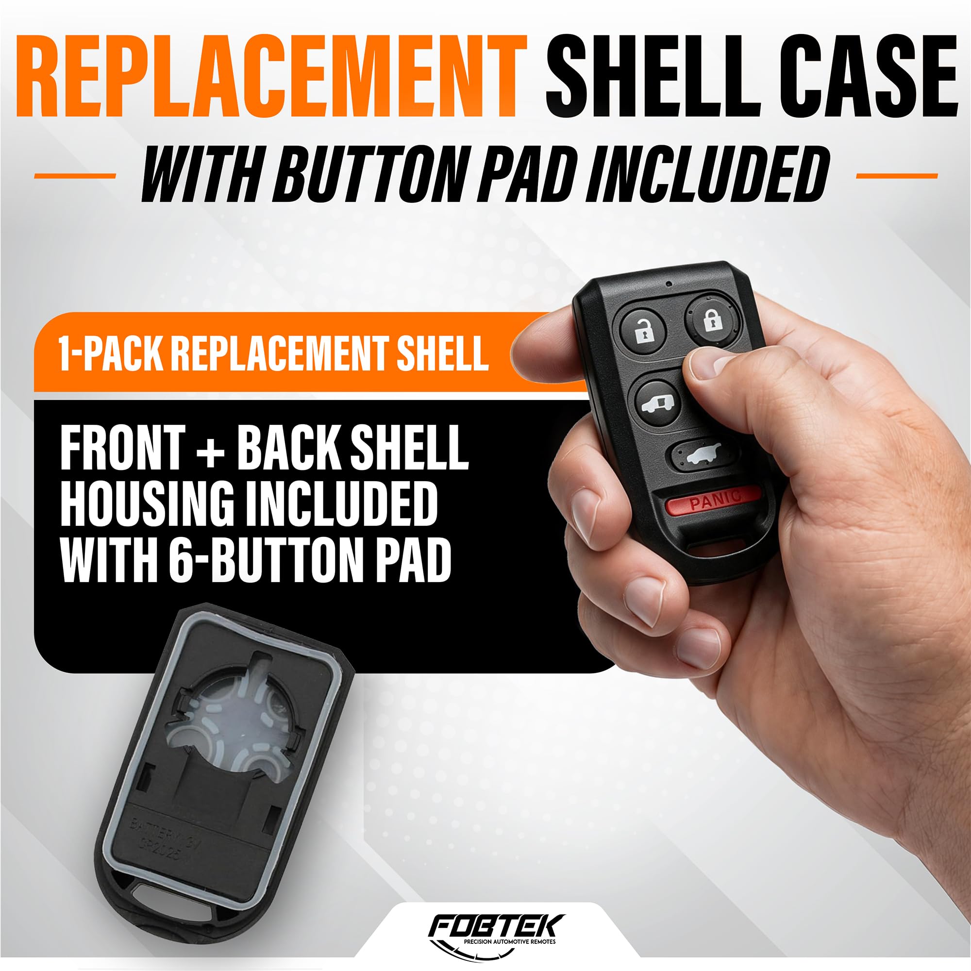 FOBTEK Key Fob Shell Case & Button Pad for Honda OUCG8D-399H-A, 6-Button